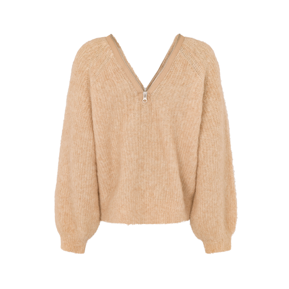 Superlight Zip Opening Maelle uldstriktrøje – Light Camel