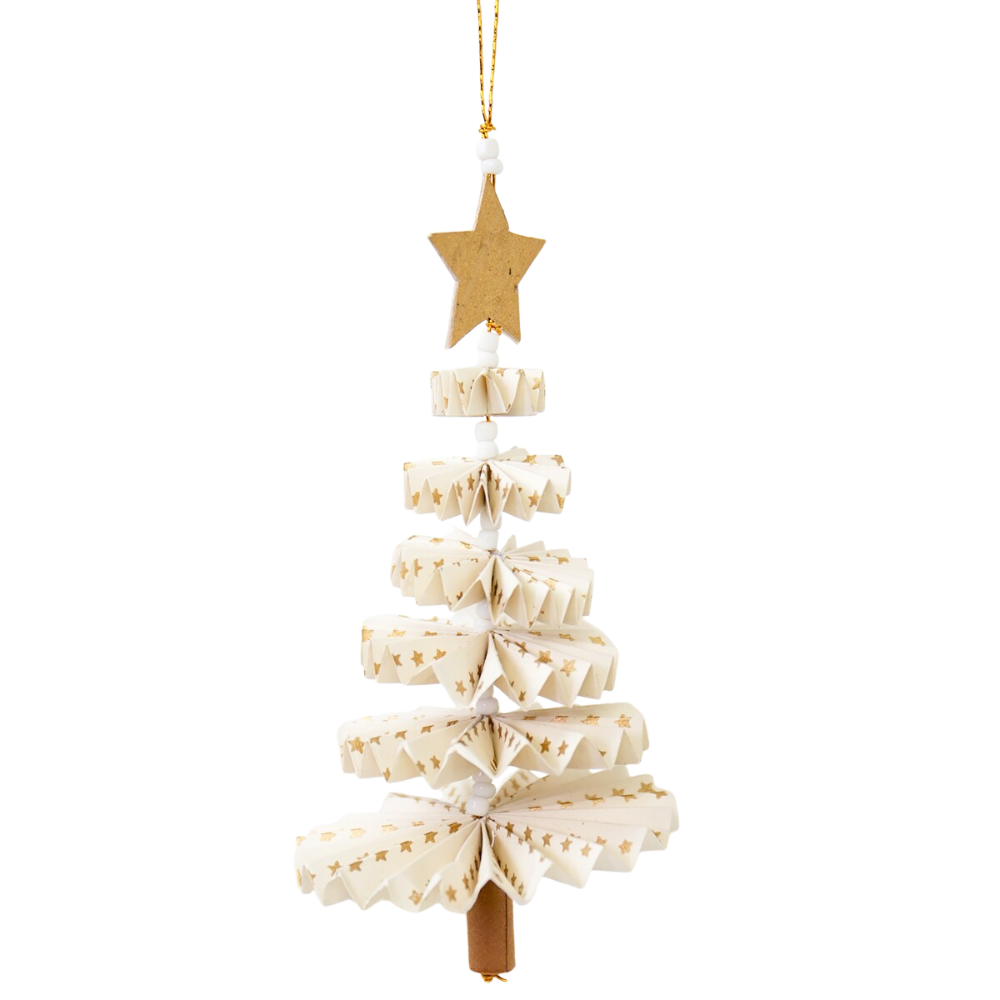 Fold Fir juleophæng – Offwhite/guldfarvet