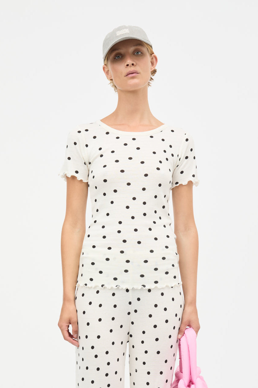 Pointella Trixy t-shirt - Dot Aop Vanilla Ice