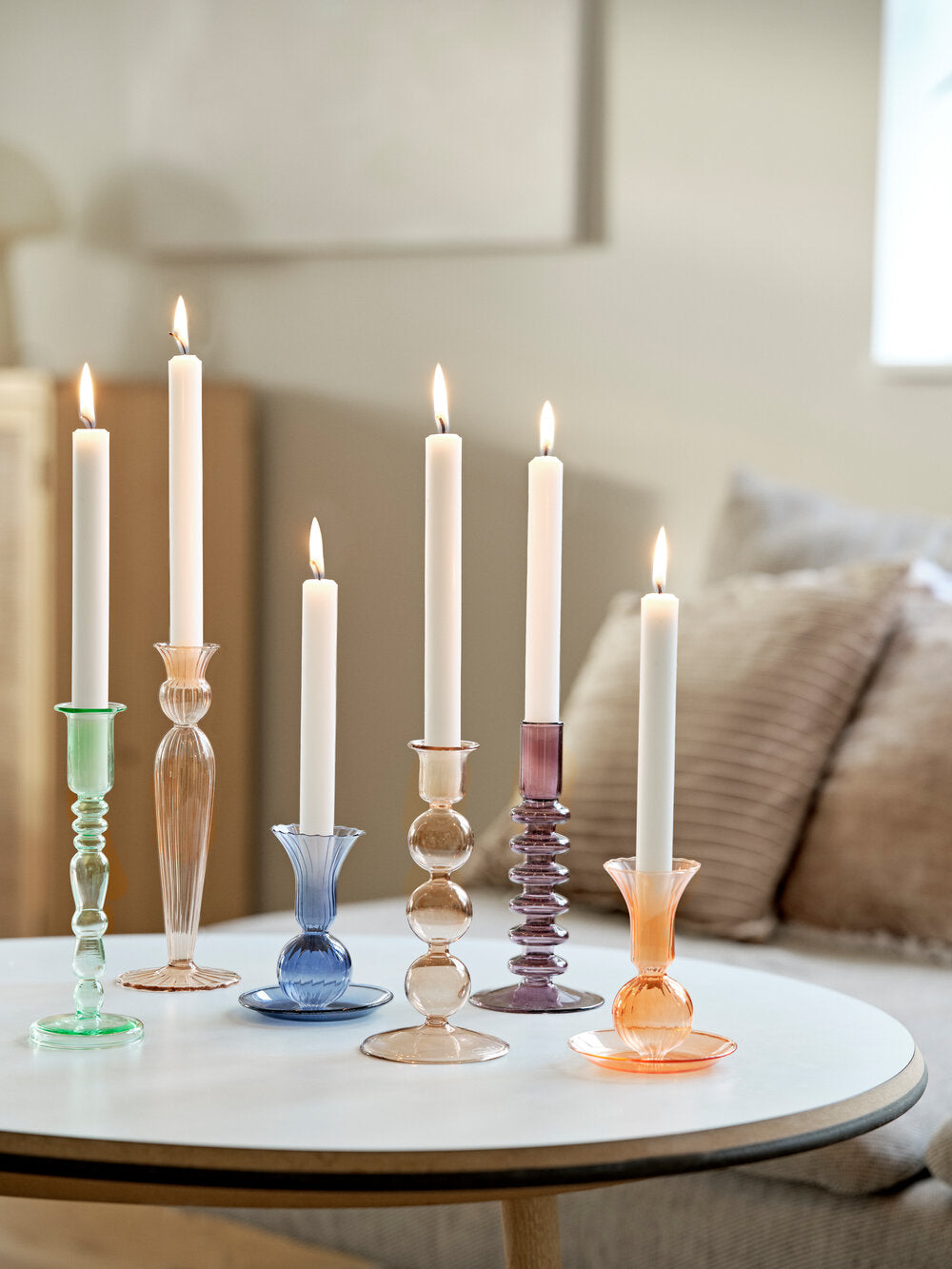 Lysestage med bobler, beige - H19,5 cm.