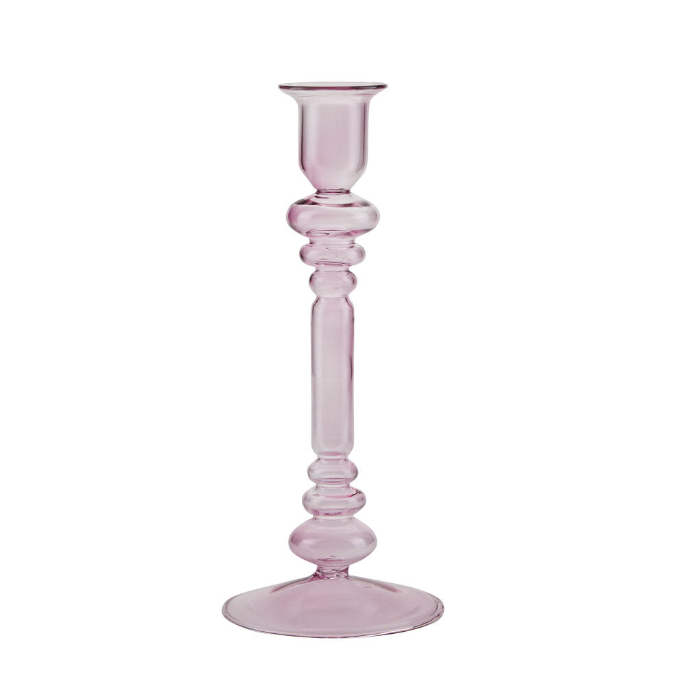 Glas lysestage, rosa - H28,5 cm
