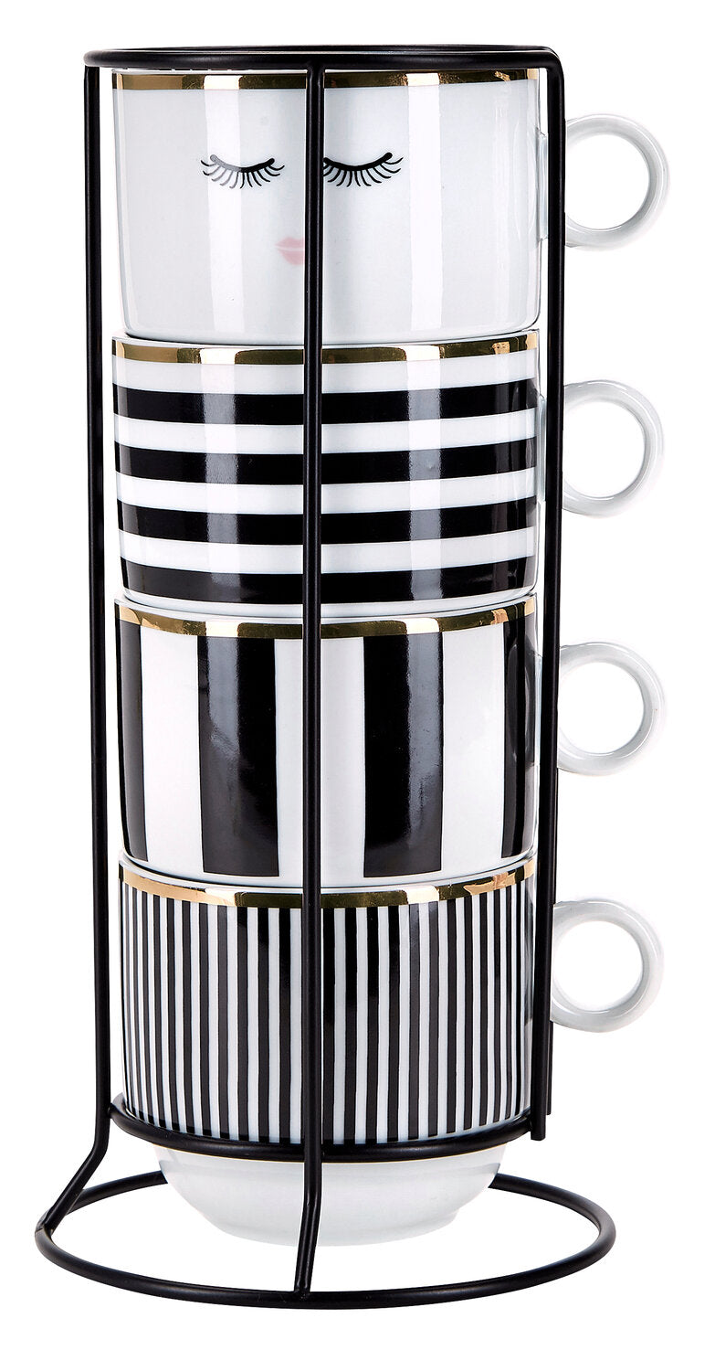 Kopper i stativ, 4 stk. - sort/hvid