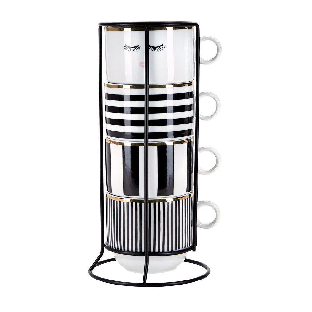 Kopper i stativ, 4 stk. - sort/hvid