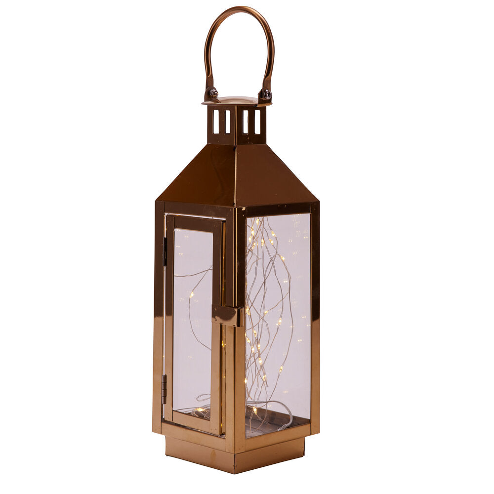 Lanterne m. LED og timer, guldfarvet - H30 cm