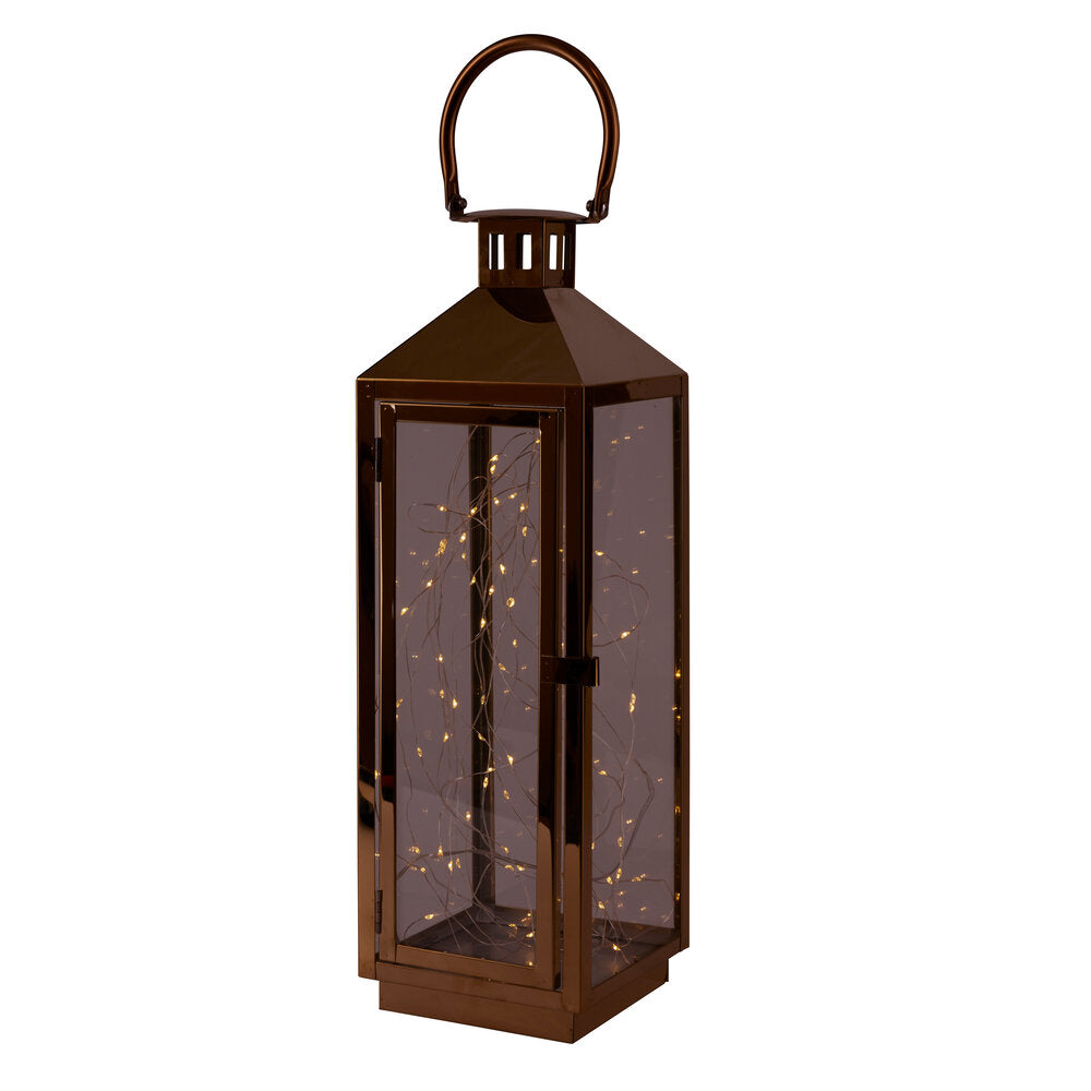 Lanterne m. LED og timer, guldfarvet - H44,5 cm