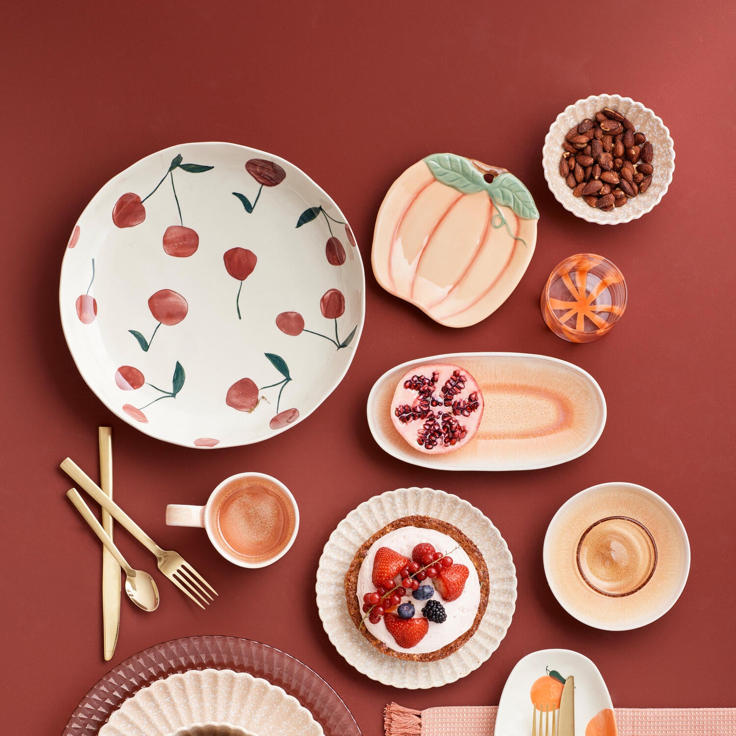 Håndmalet tallerken med appelsin - 13x30 cm