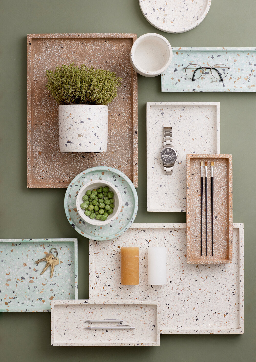 Terrazzo fad, hvid - 30x20 cm.