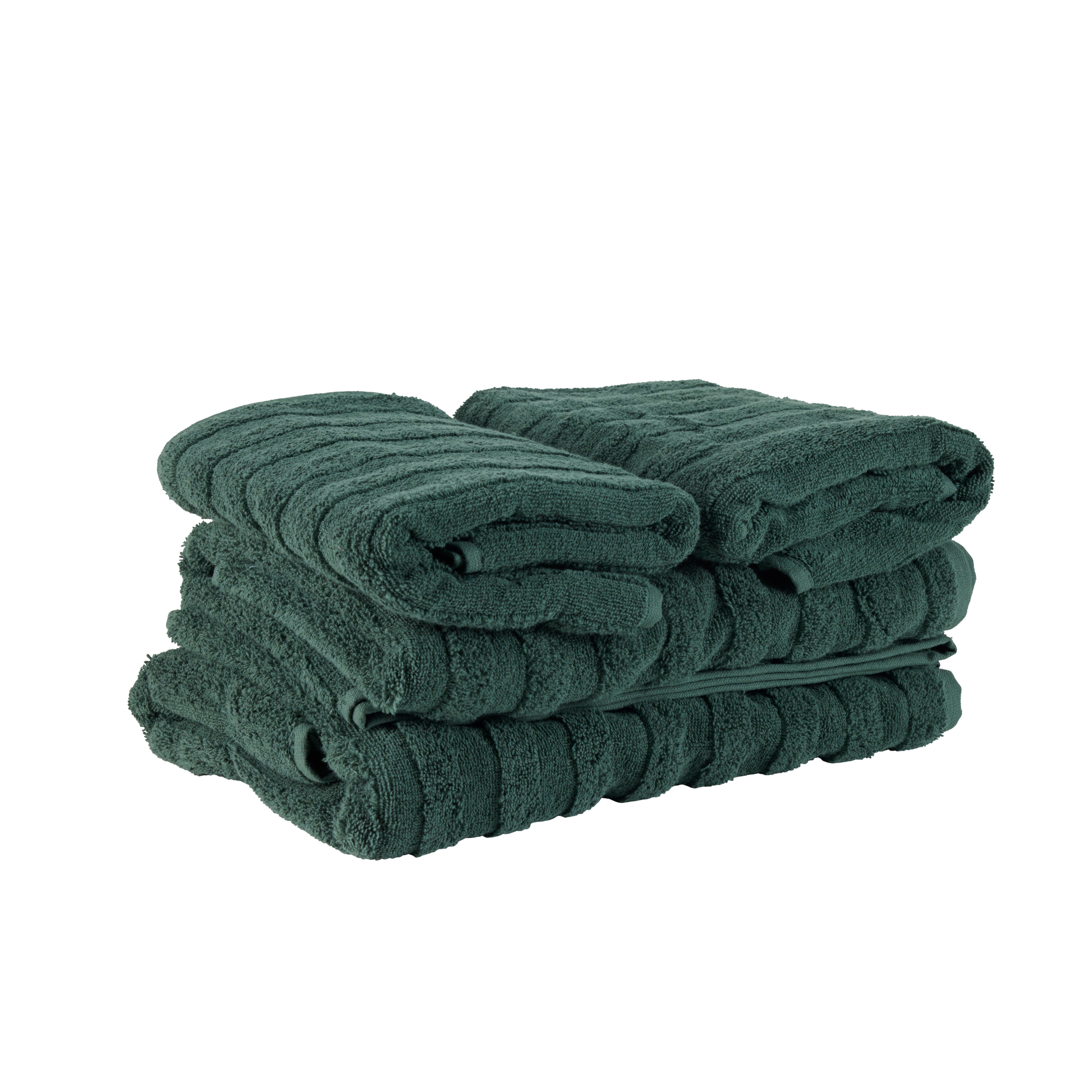 Terry Stripe håndklæde sæt, Dark Green - 4 stk.