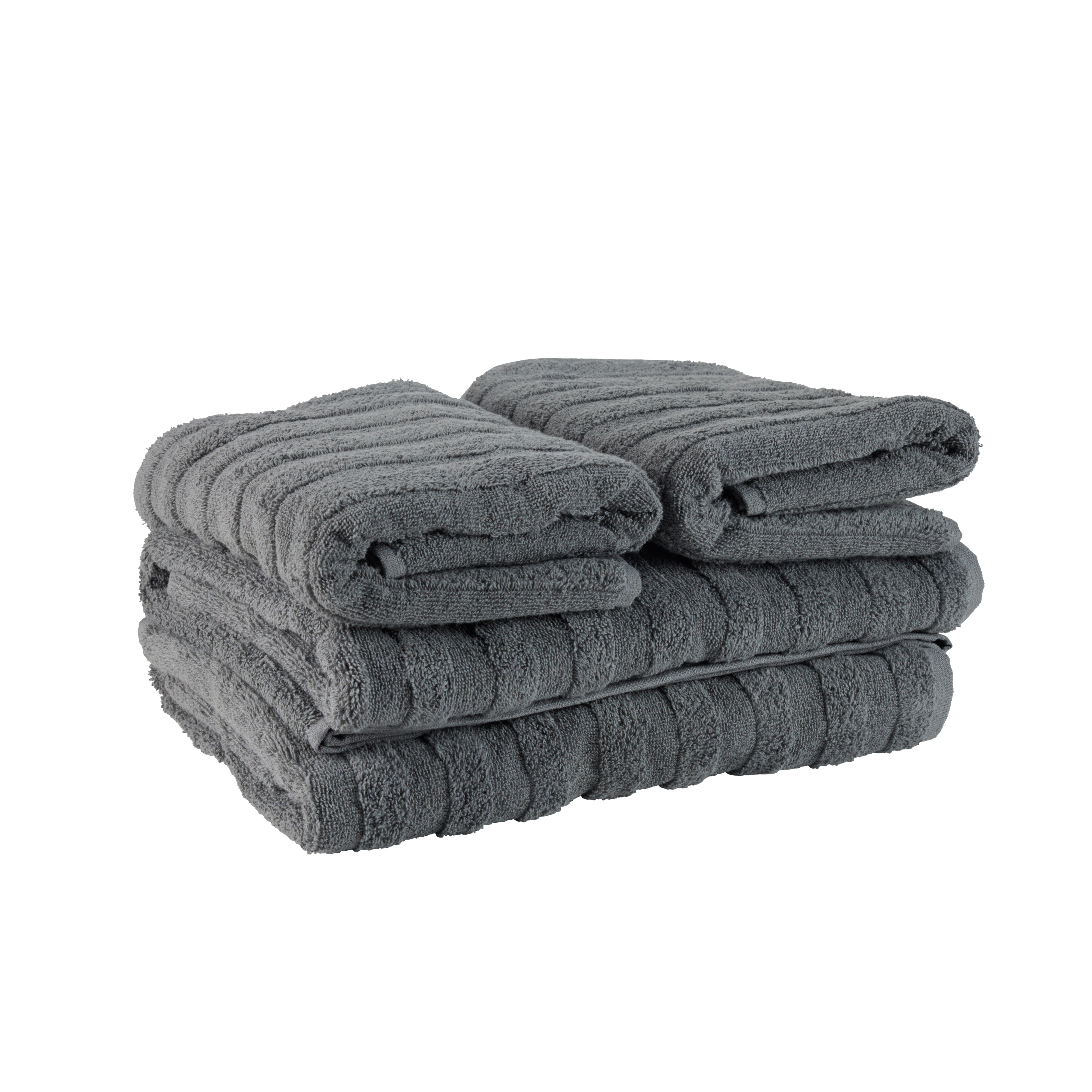 Terry Stripe håndklæde sæt, grå  - 4 stk.