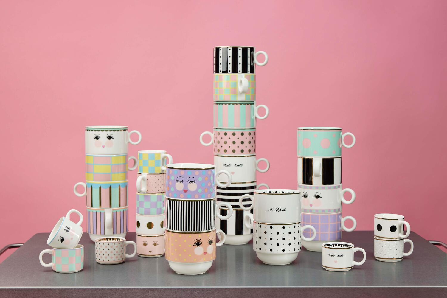 Espressokopper med stativ, 4 stk. - checkered