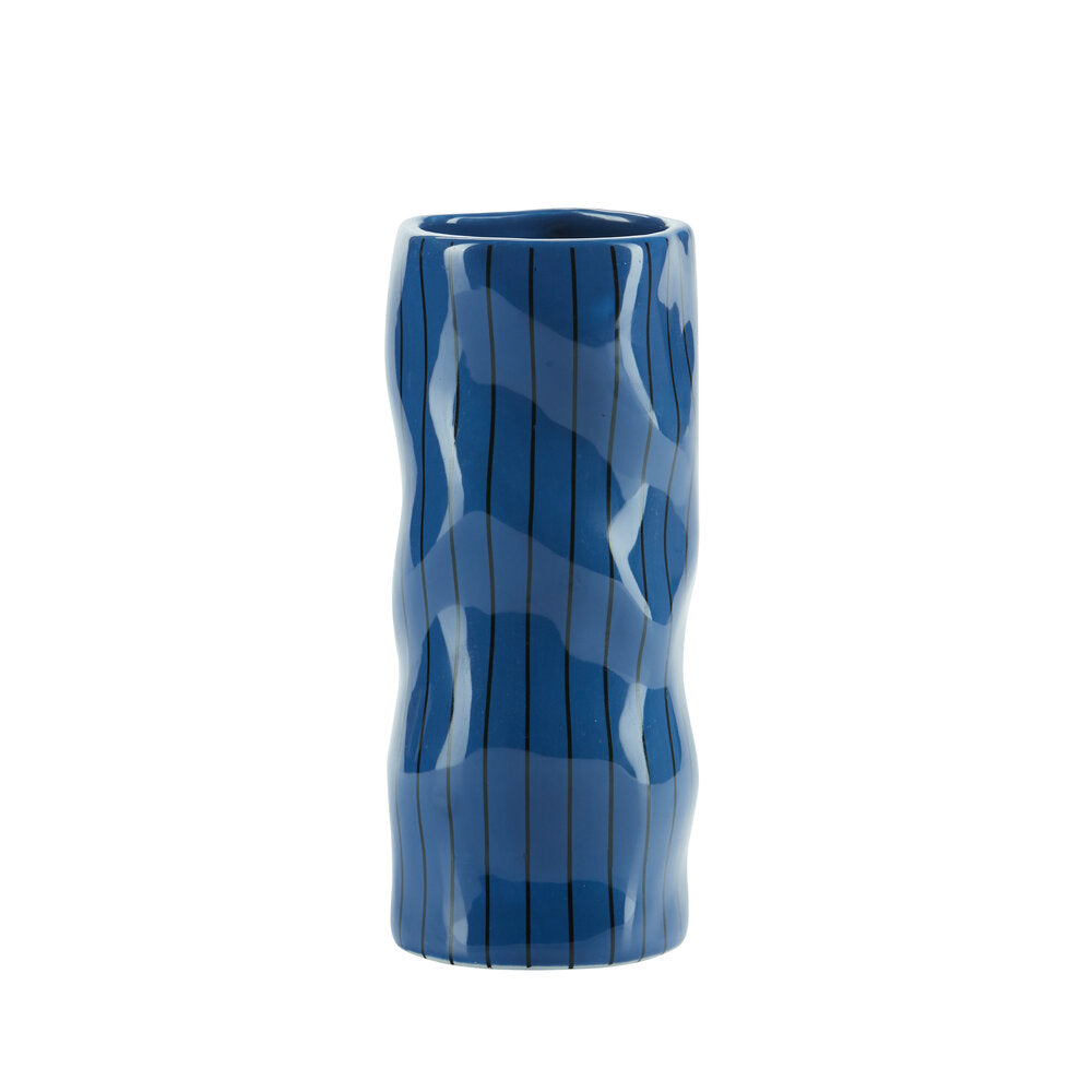 Slank vase med striber, blå - H20,5 cm.