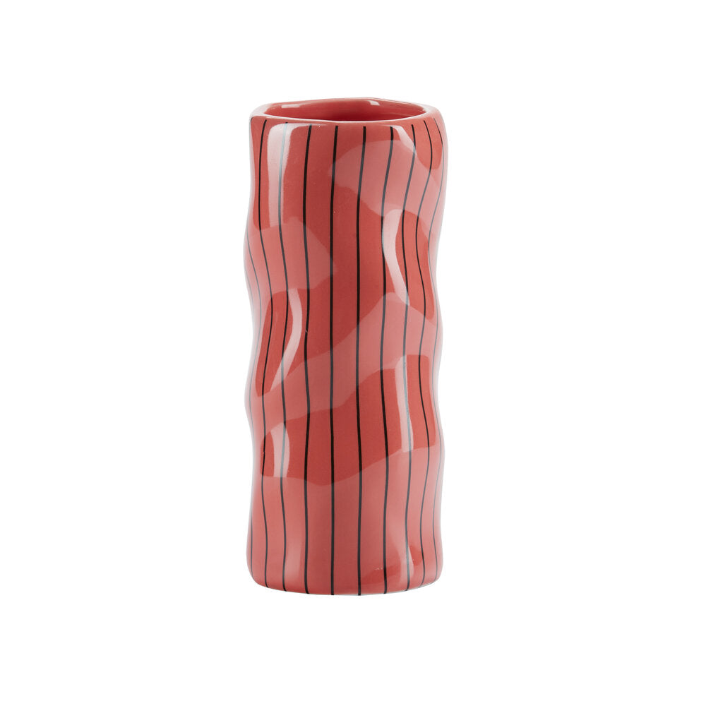 Slank vase med striber, koral - H20,5 cm.