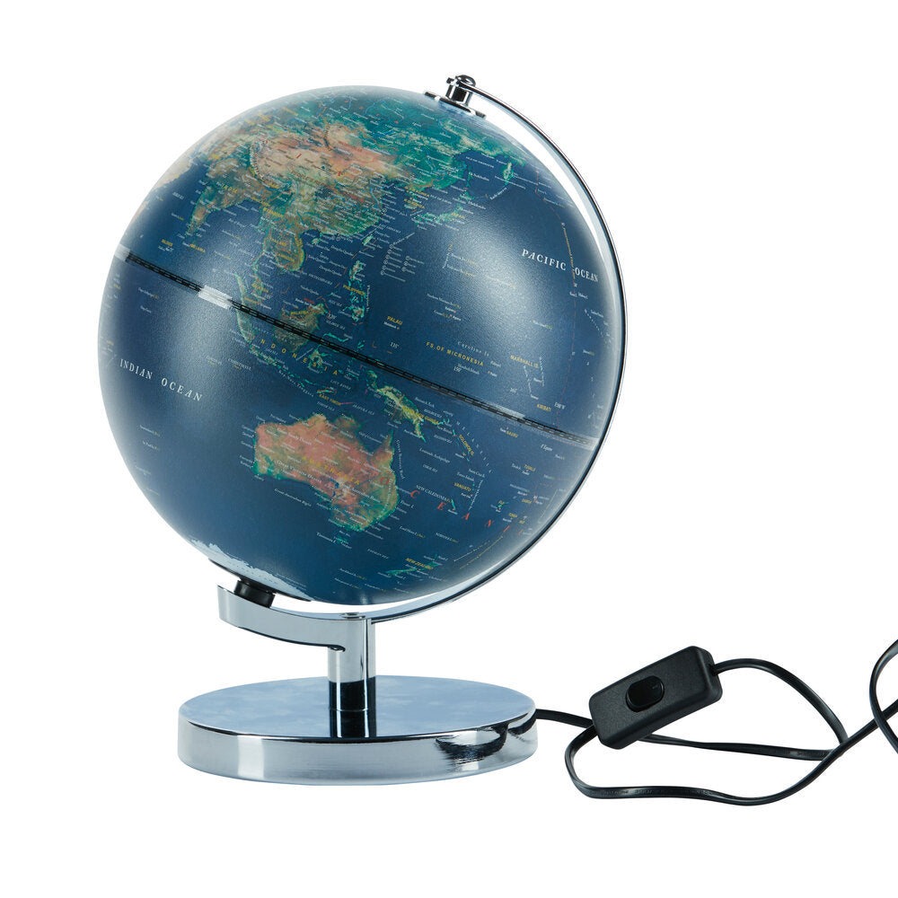 Globus med lys, blå/sølv - H 31cm