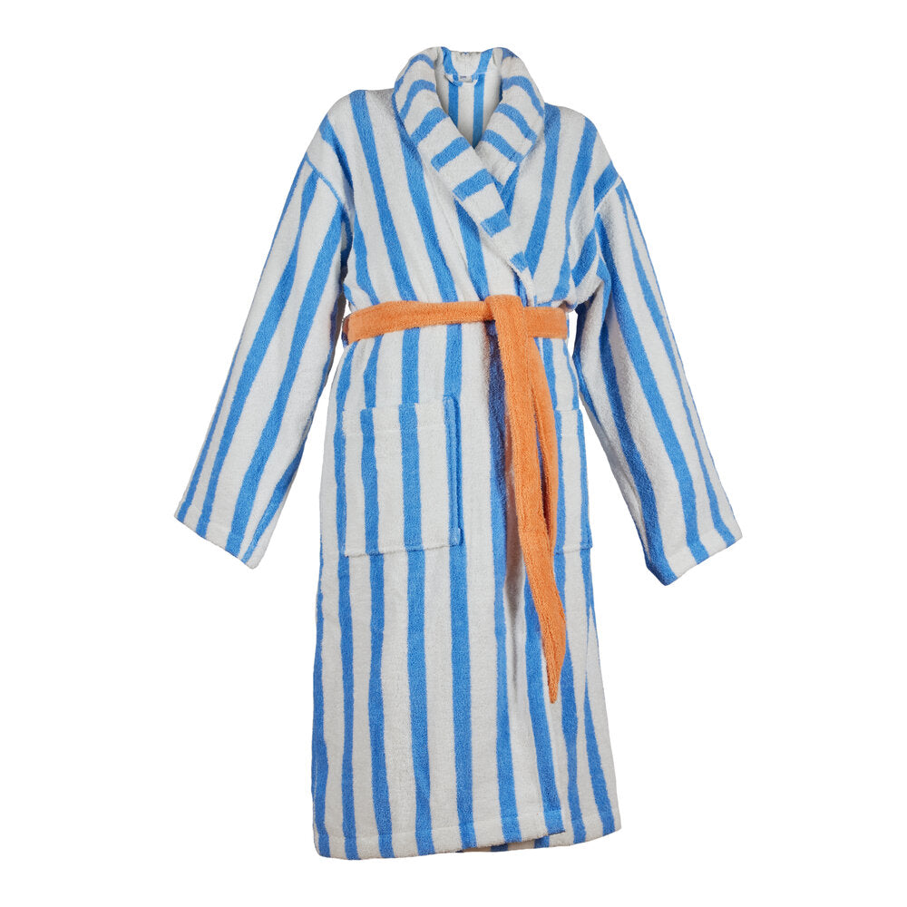 Stribet morgenkåbe - hvid/blå