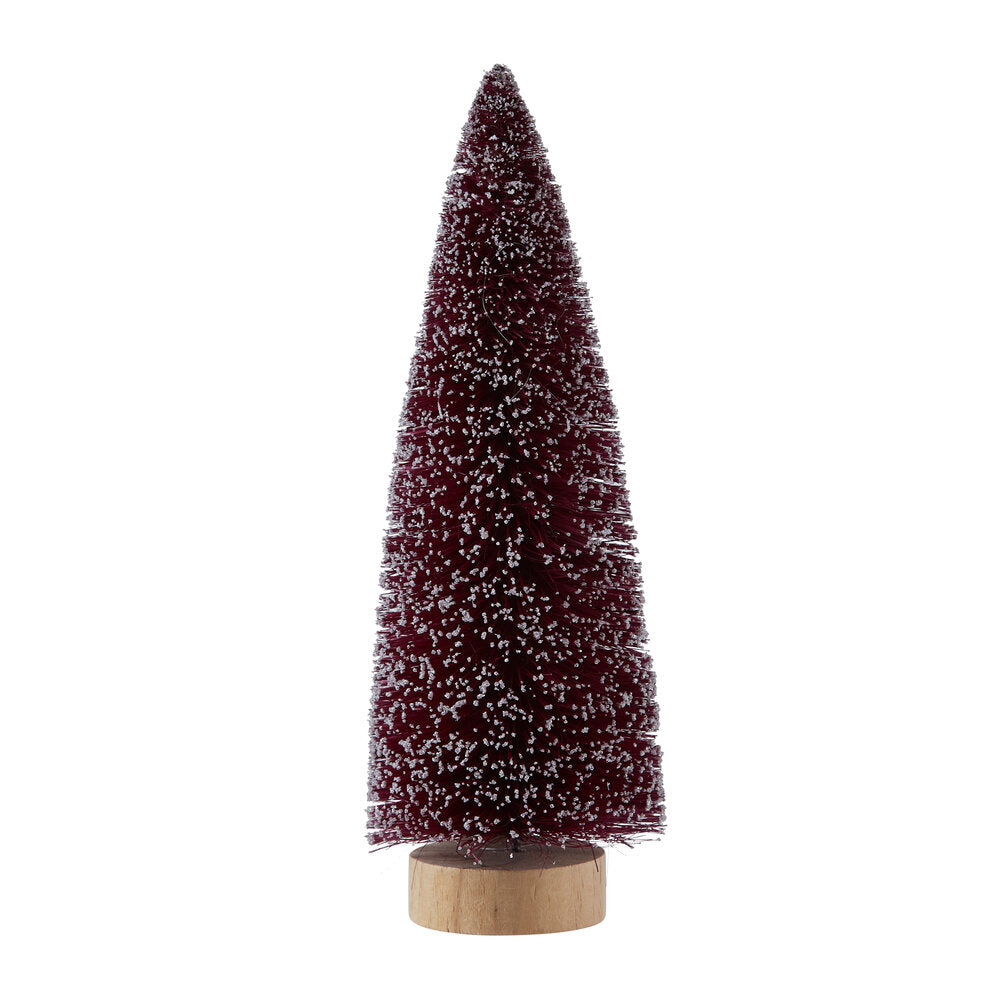 Juletræ børstet, bordeaux med sne glitter - H 30 cm.