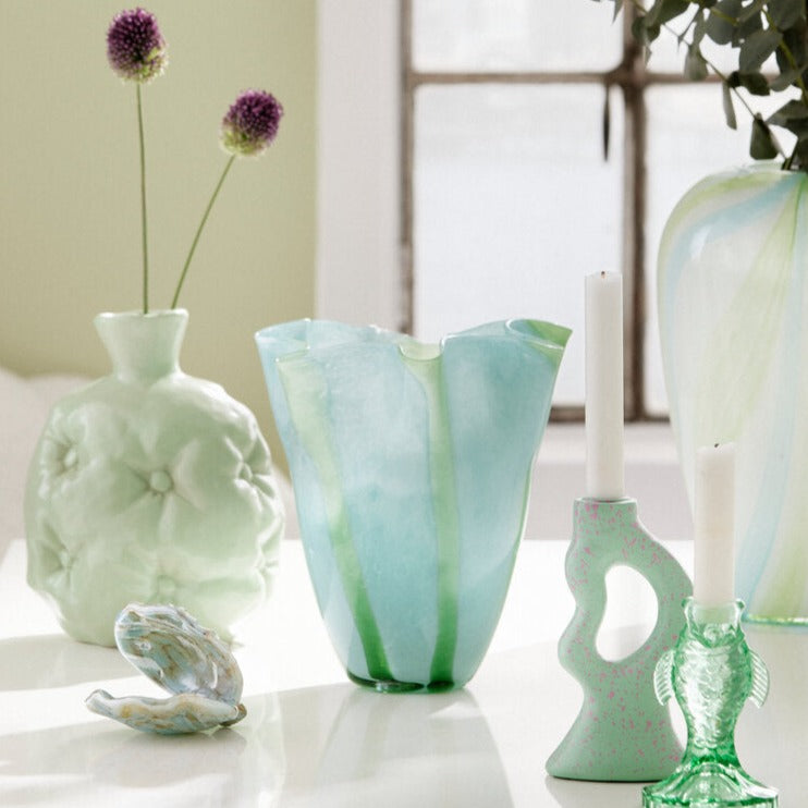 Tulipan vase, Grøn/turkis - H24 cm