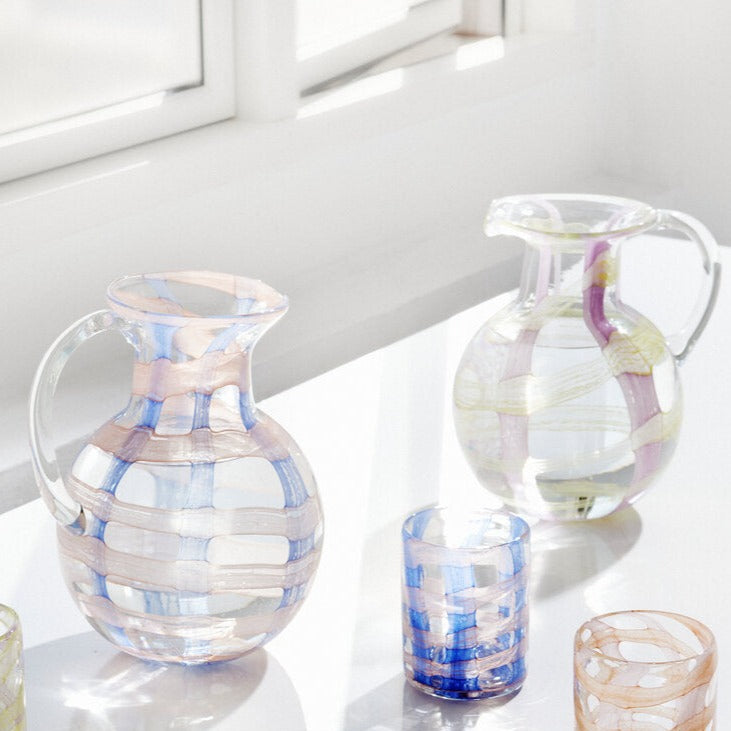 Unik ternet glaskande, gul/pink - H22 cm