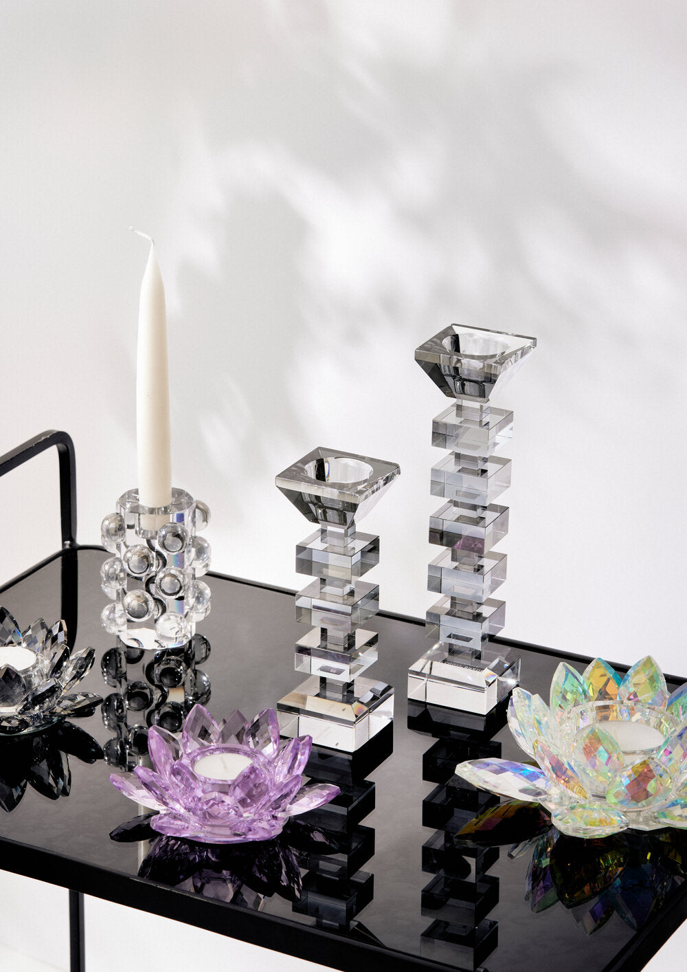 Krystal lysestage, Smoke - H24,8 cm.