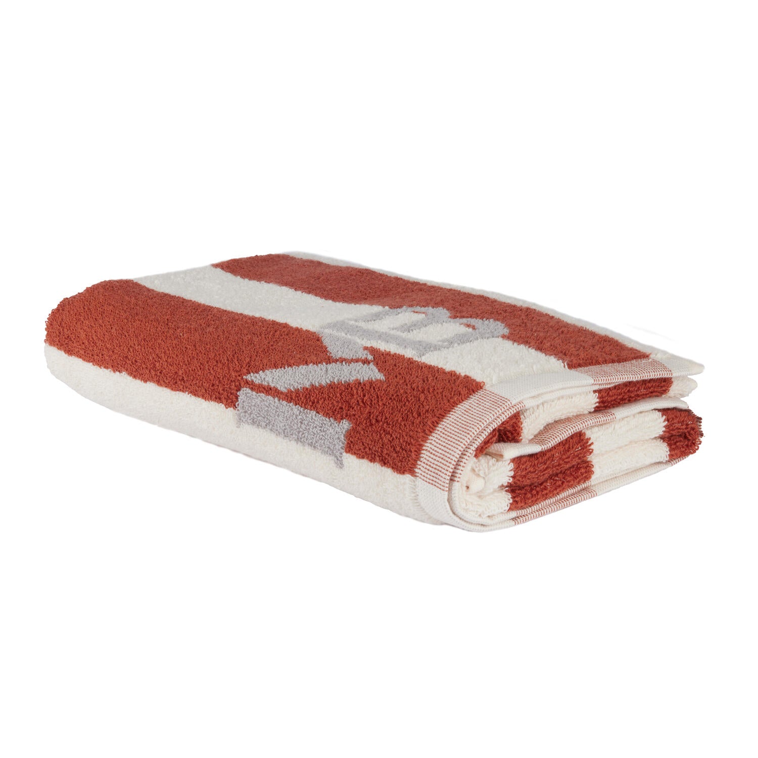 Stripe håndklæde - hvid/lysegrå/auburn