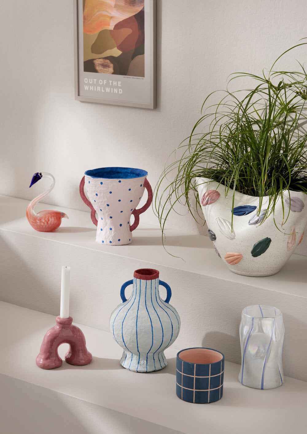 Urtepotteskjuler med store tern, blå/rosa - H10 cm.