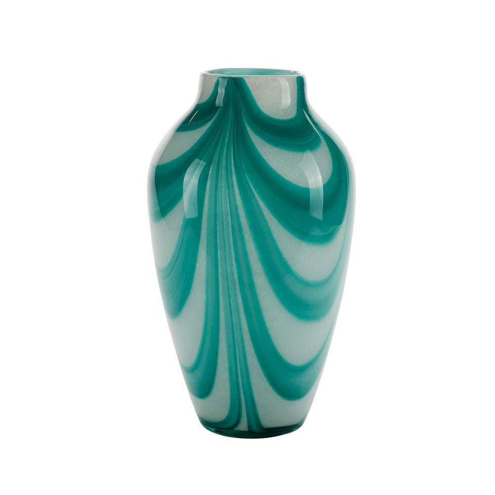 Vase med brede swirl striber, turkis - H35 cm.