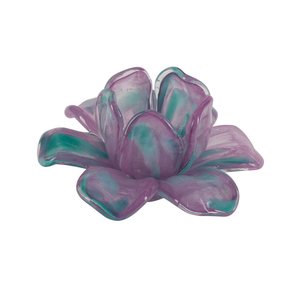Blomster fyrfadsstage, lilla/turkis - Ø15cm