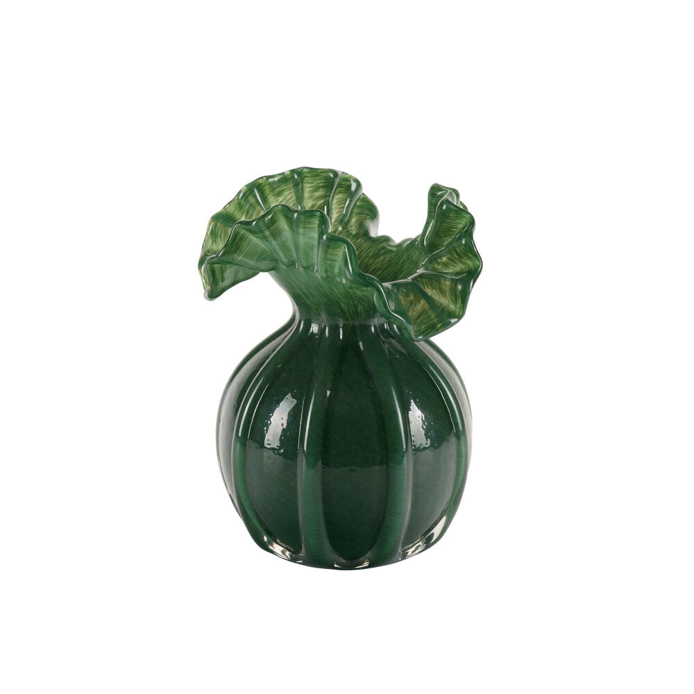 Vase med bølget kant, grøn - H17cm