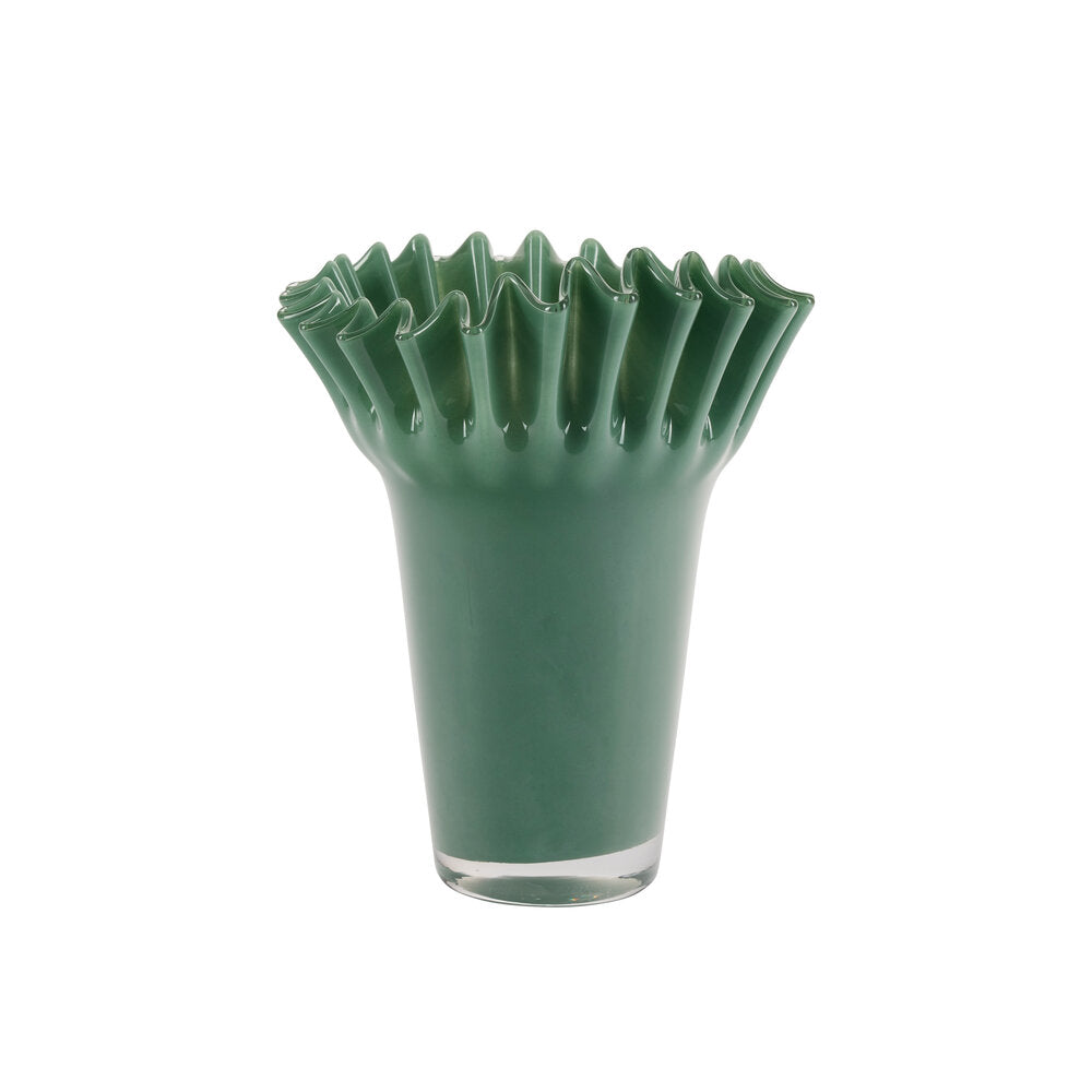 Vase med waffle kant, grøn - H22cm