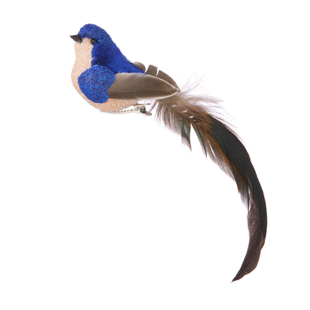 Fugl på clips, blå - B20 cm.