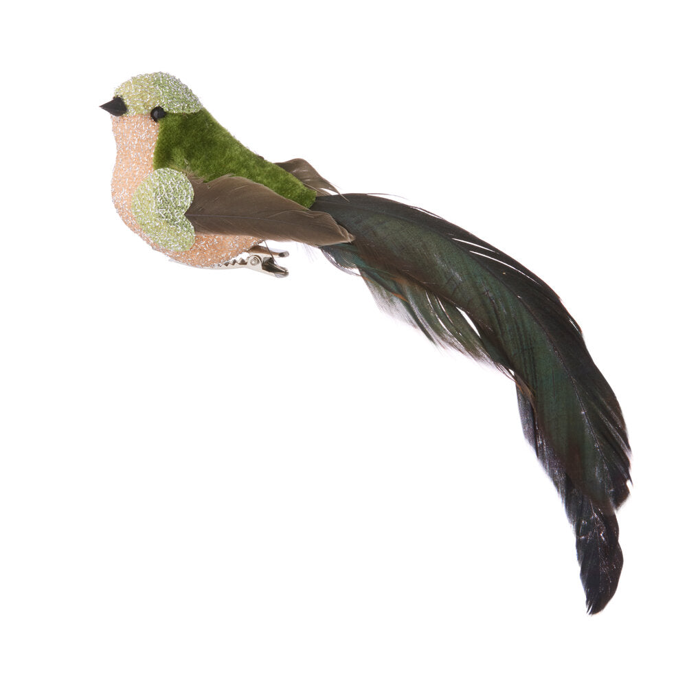 Fugl på clips, grøn - B20 cm.