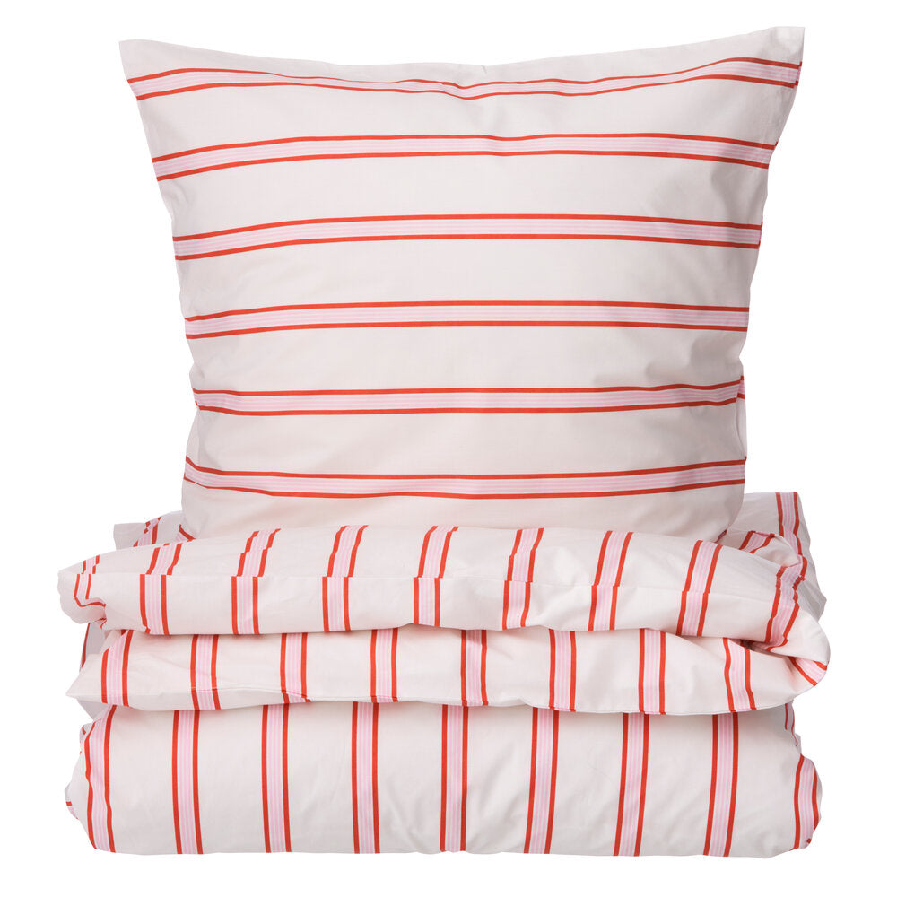 Pin Stripe Double sengesæt - rød/rosa