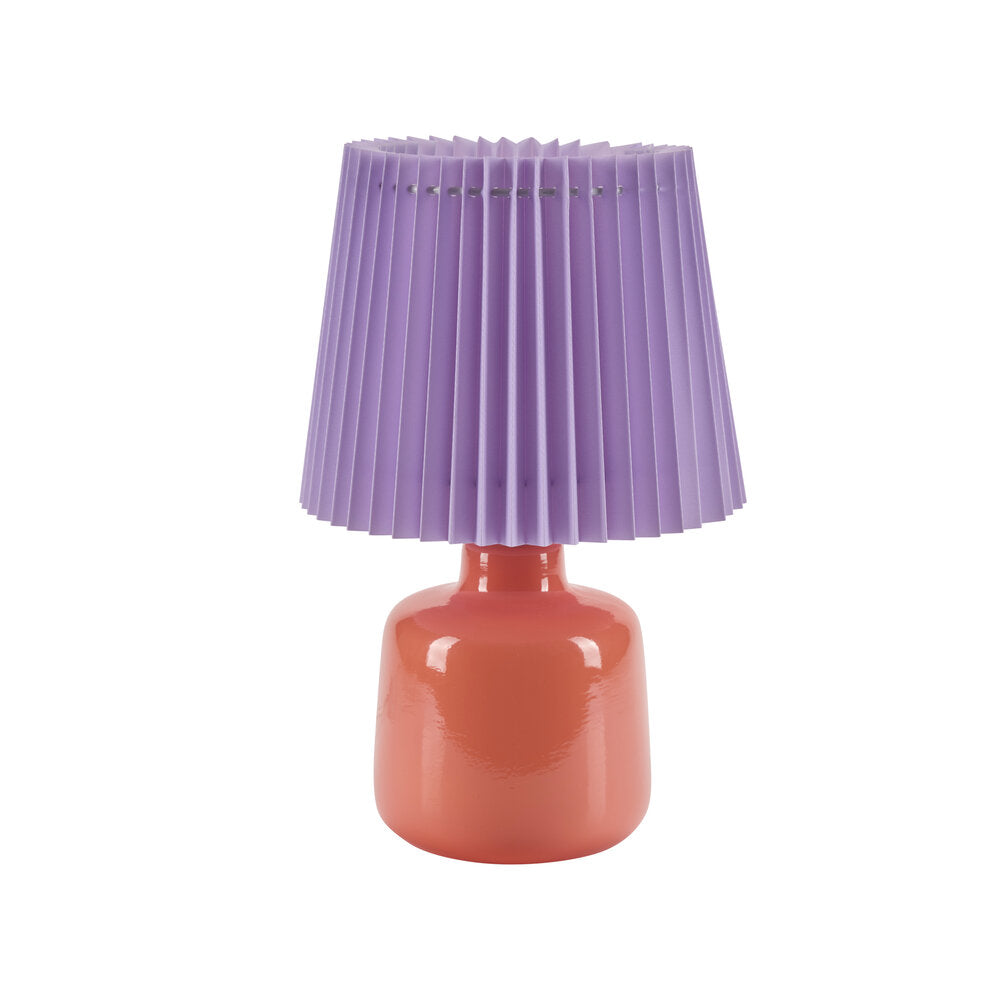 Plisse bordlampe, peach/lilla - H29,5 cm
