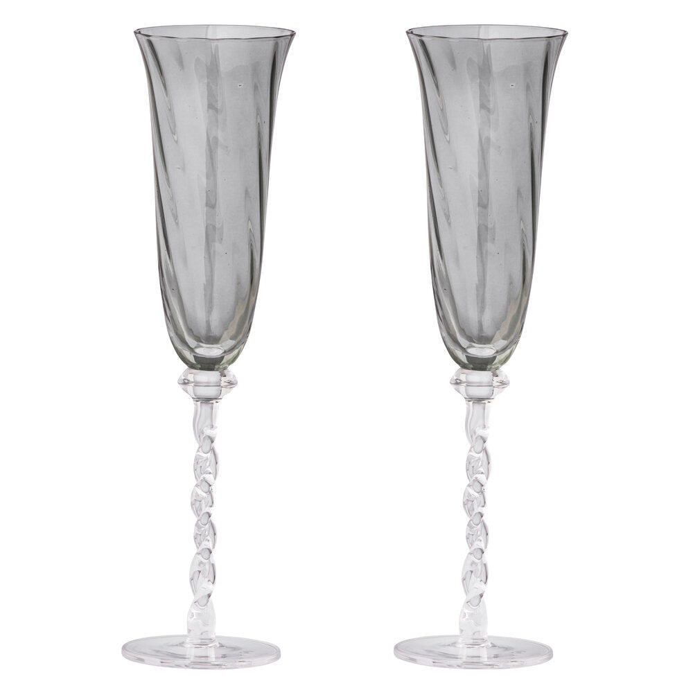 Champagneglas, grå/klar - H26 cm.