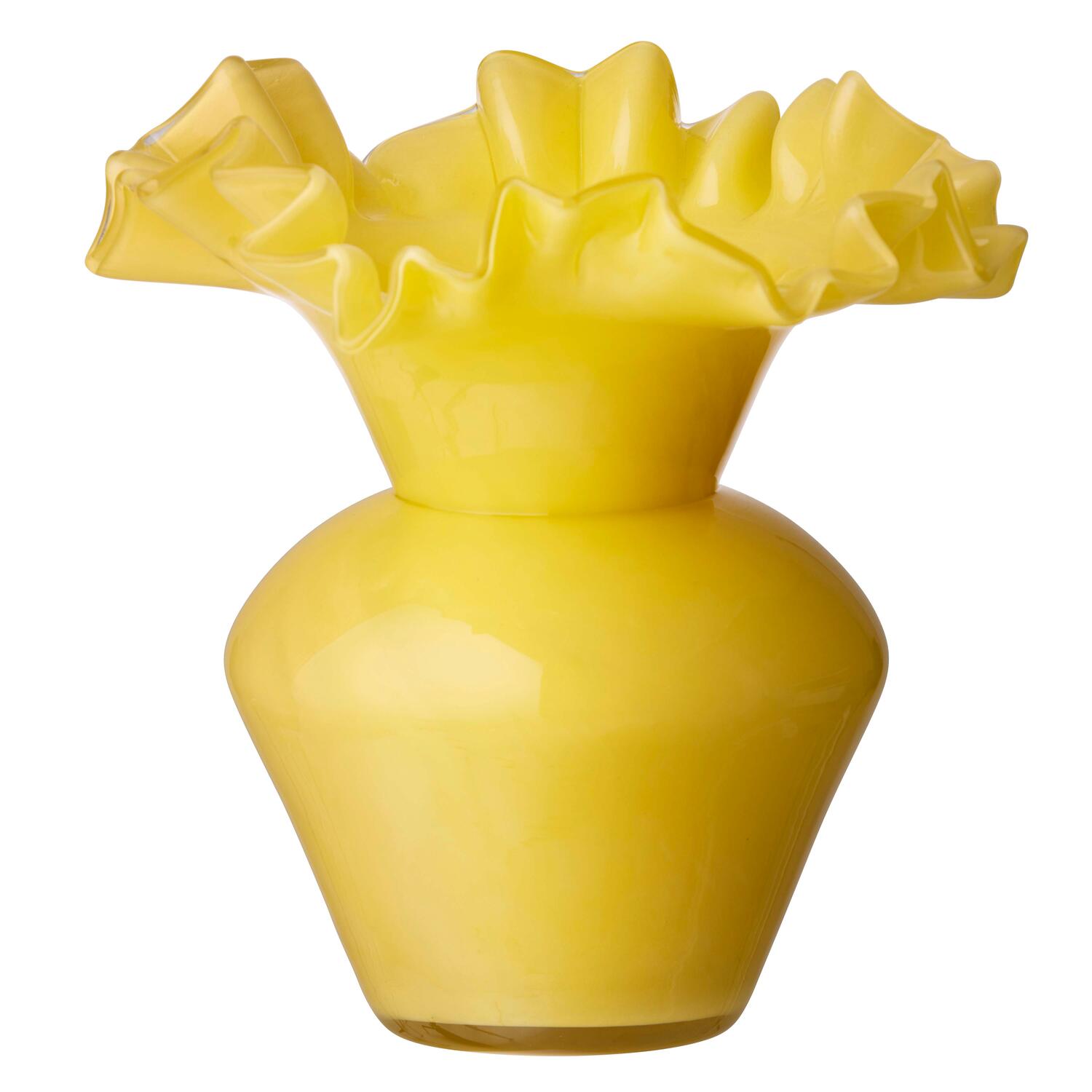 Vase med flæse kant, gul  - H21cm