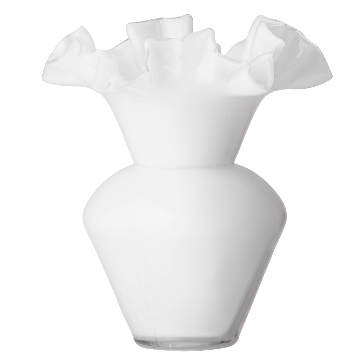 Vase med flæse kant, hvid - H21cm