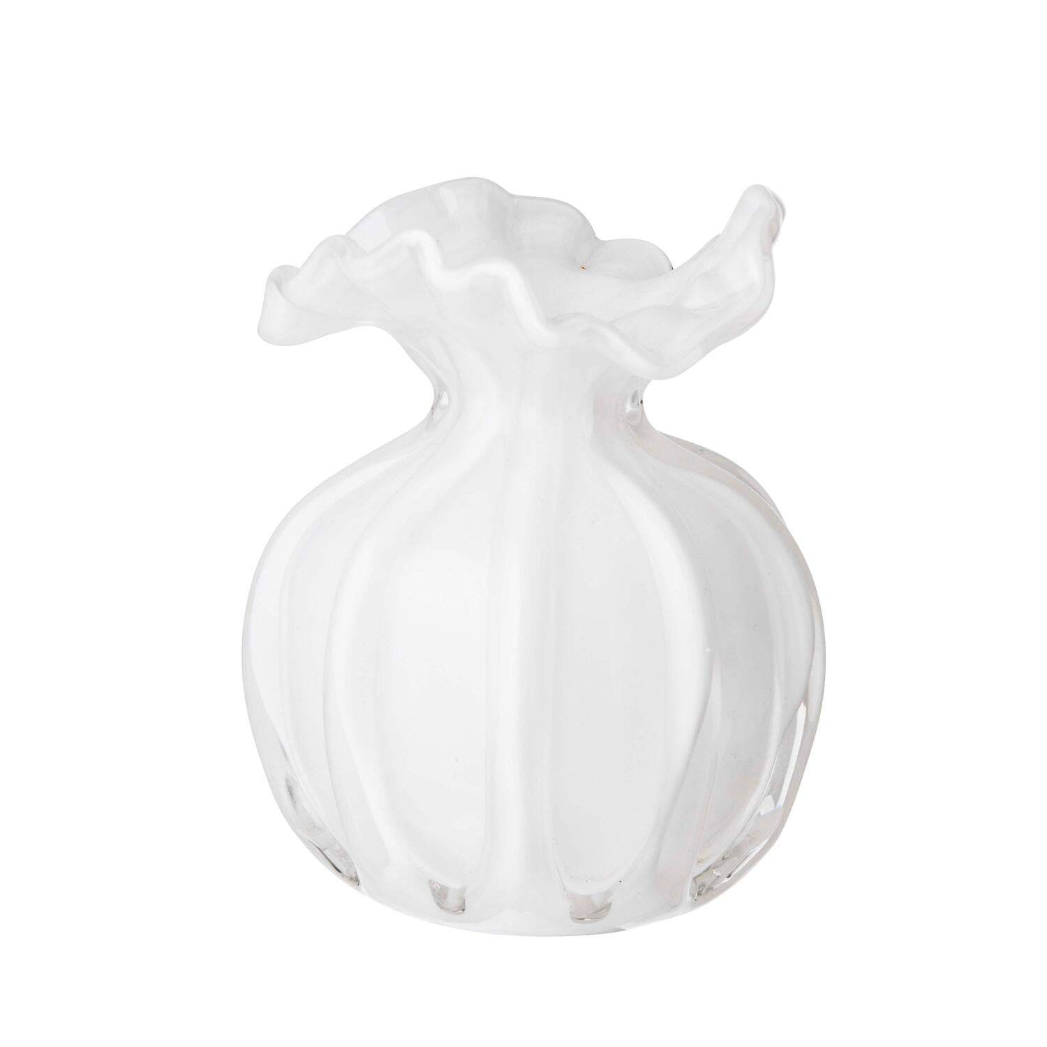 Vase med flæse kant, hvid - H12cm