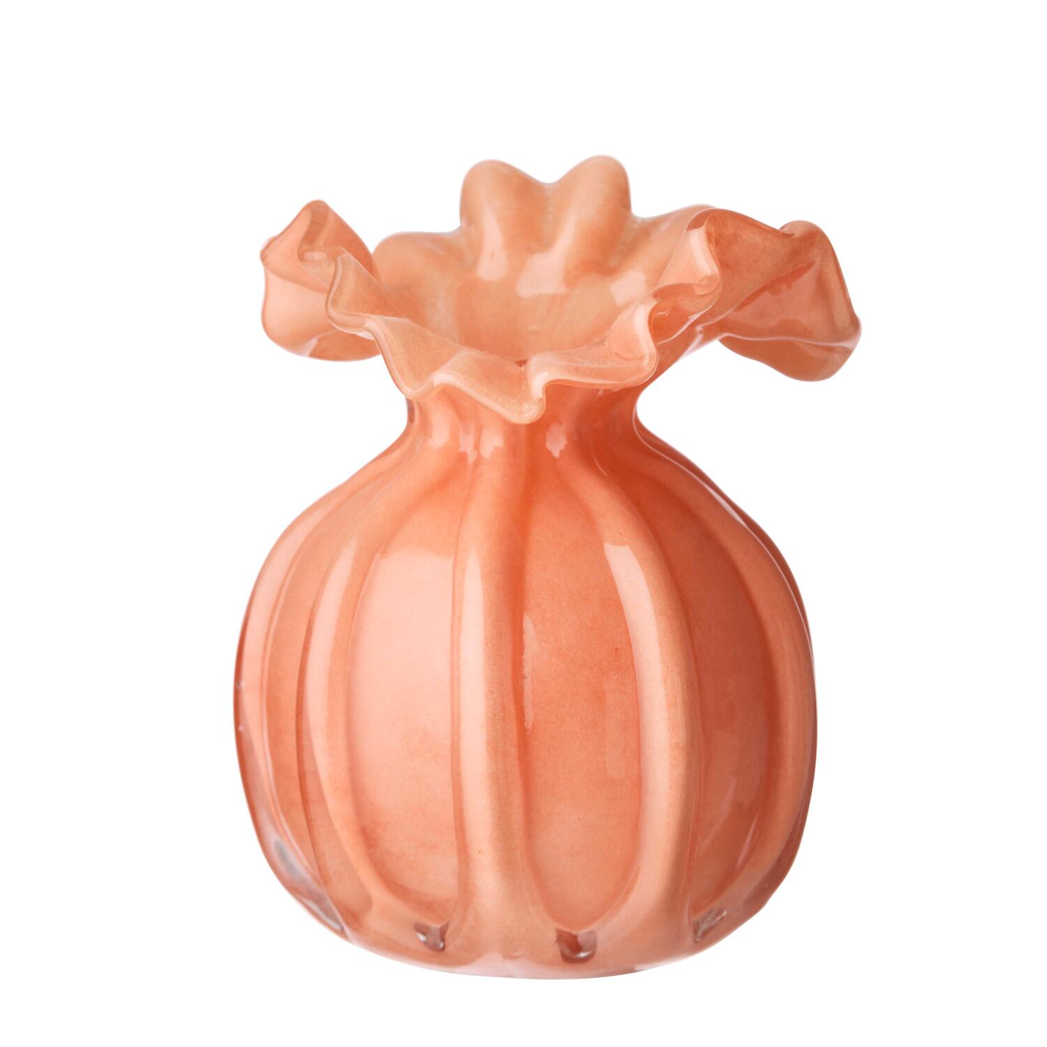 Vase med flæse kant, orange - H12cm