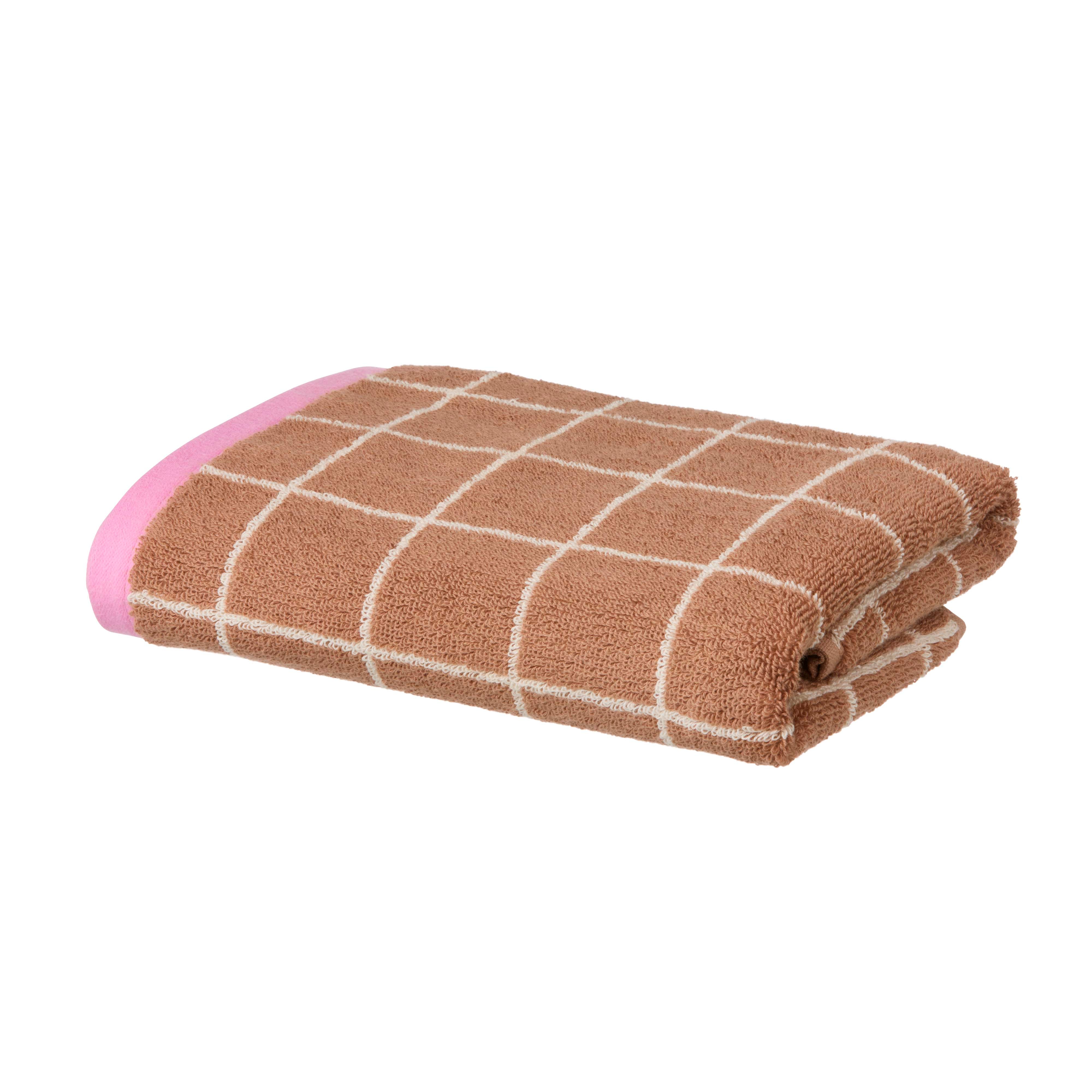 Checked håndklæde - brun/ivory/pink