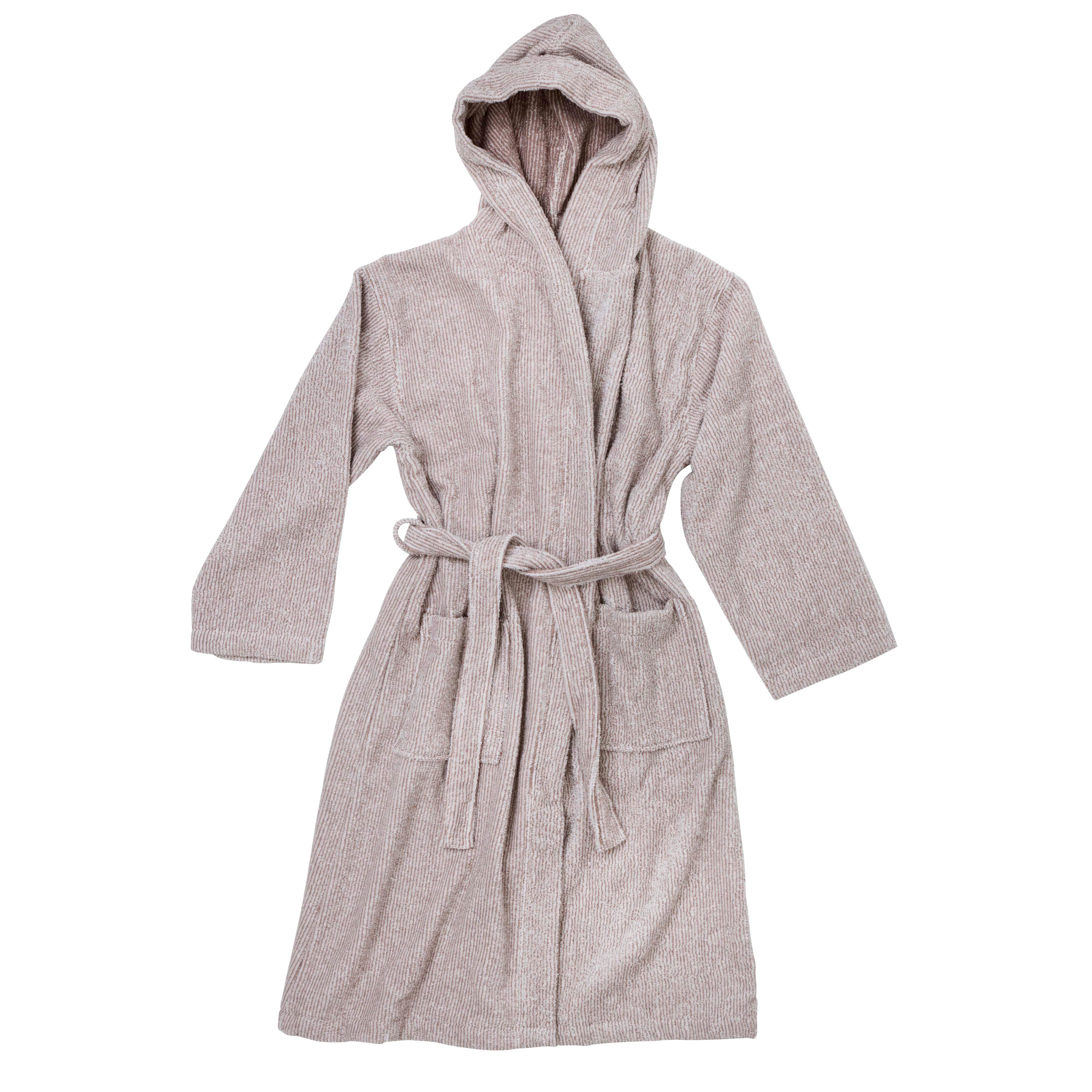 Stribet morgenkåbe, soft brown/ivory