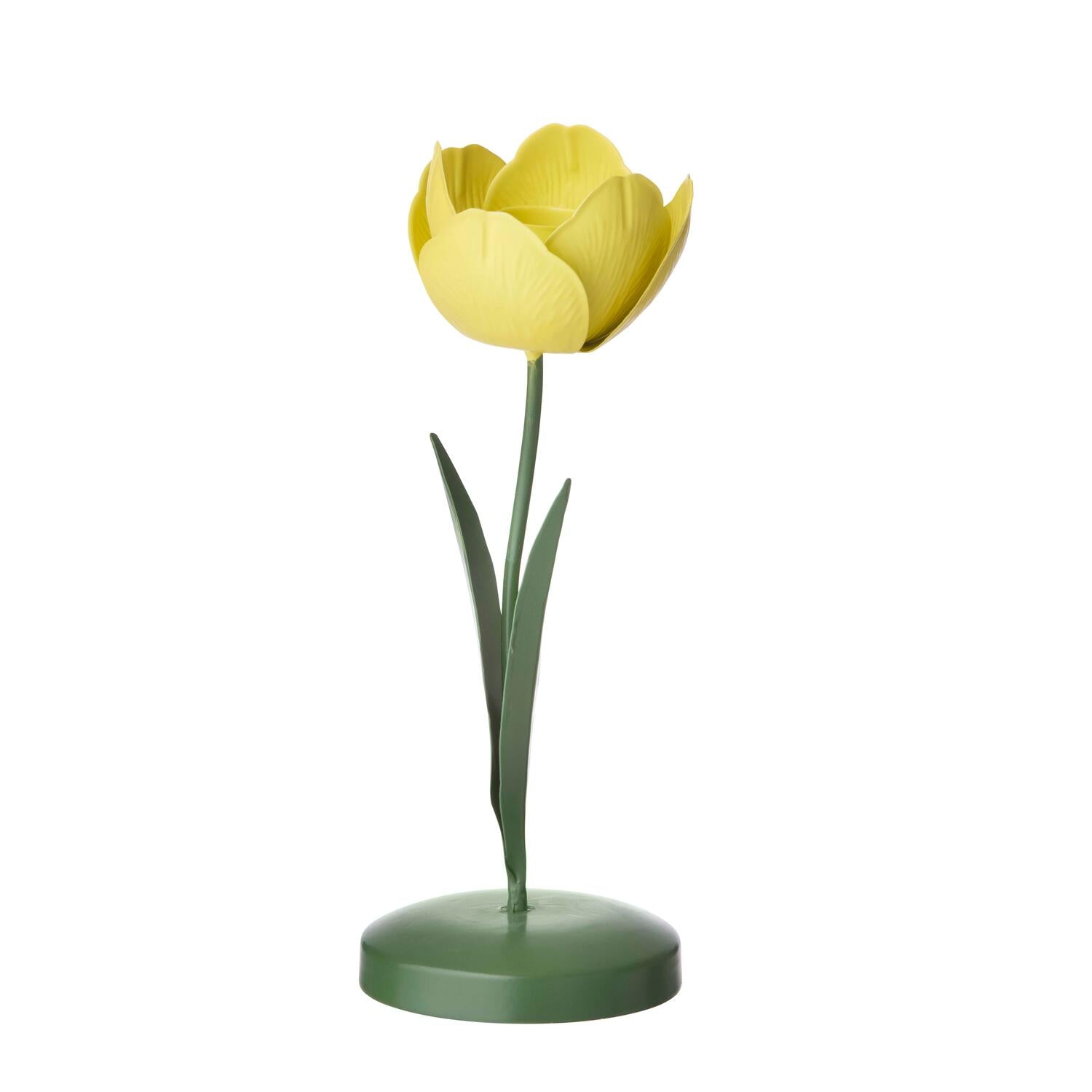 Tulipan lysestage, grøn/gul - H21,5 cm