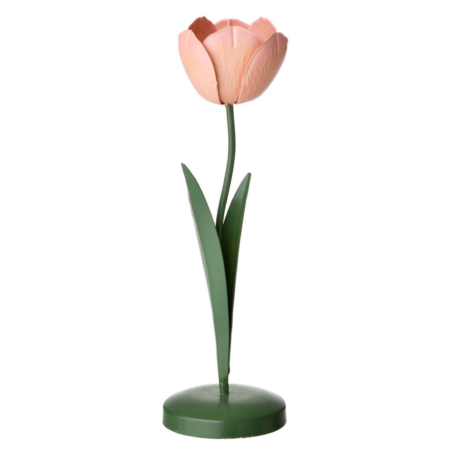 Tulipan lysestage, grøn/rosa - H27 cm