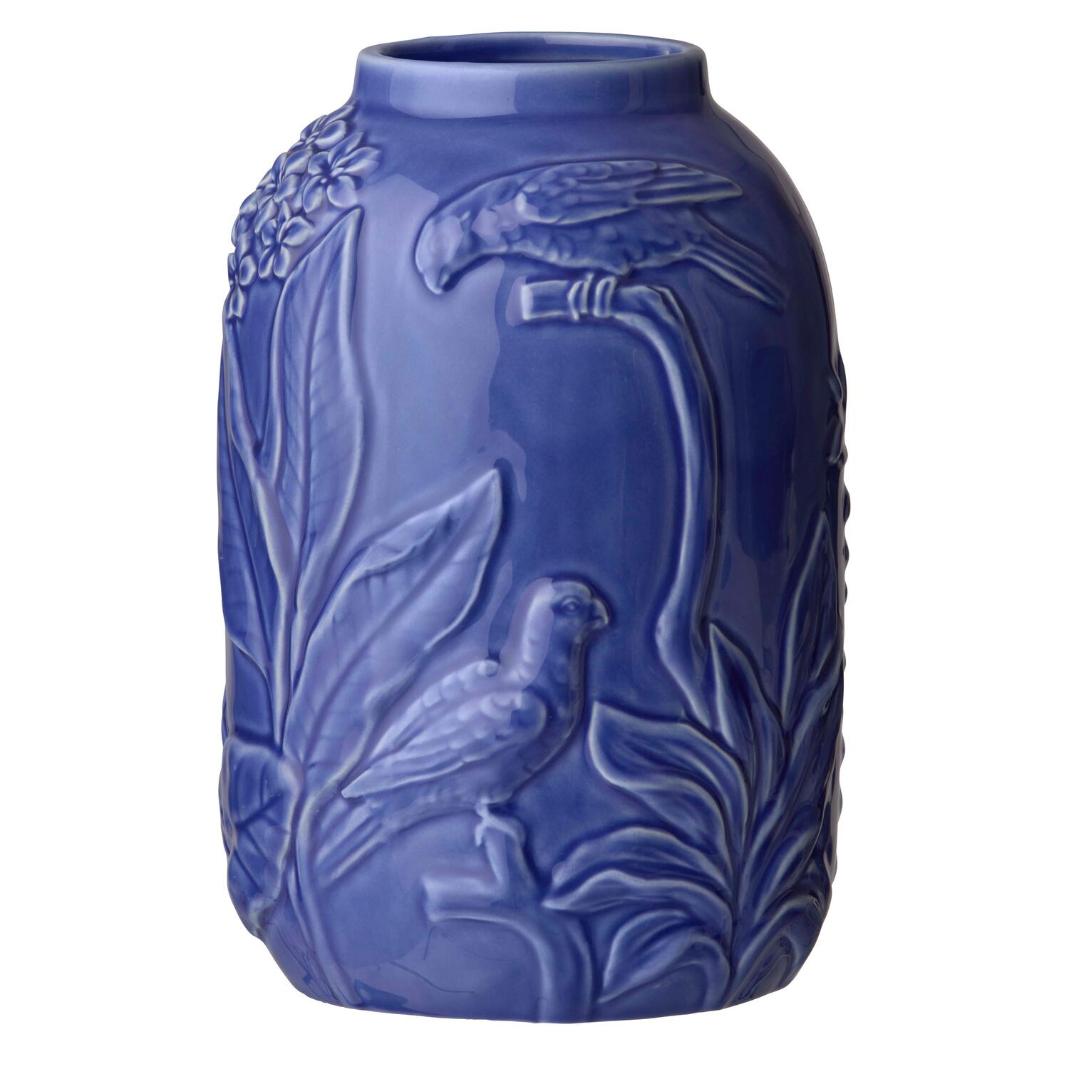 Vase med fugle dekoration, blå - H23,5 cm