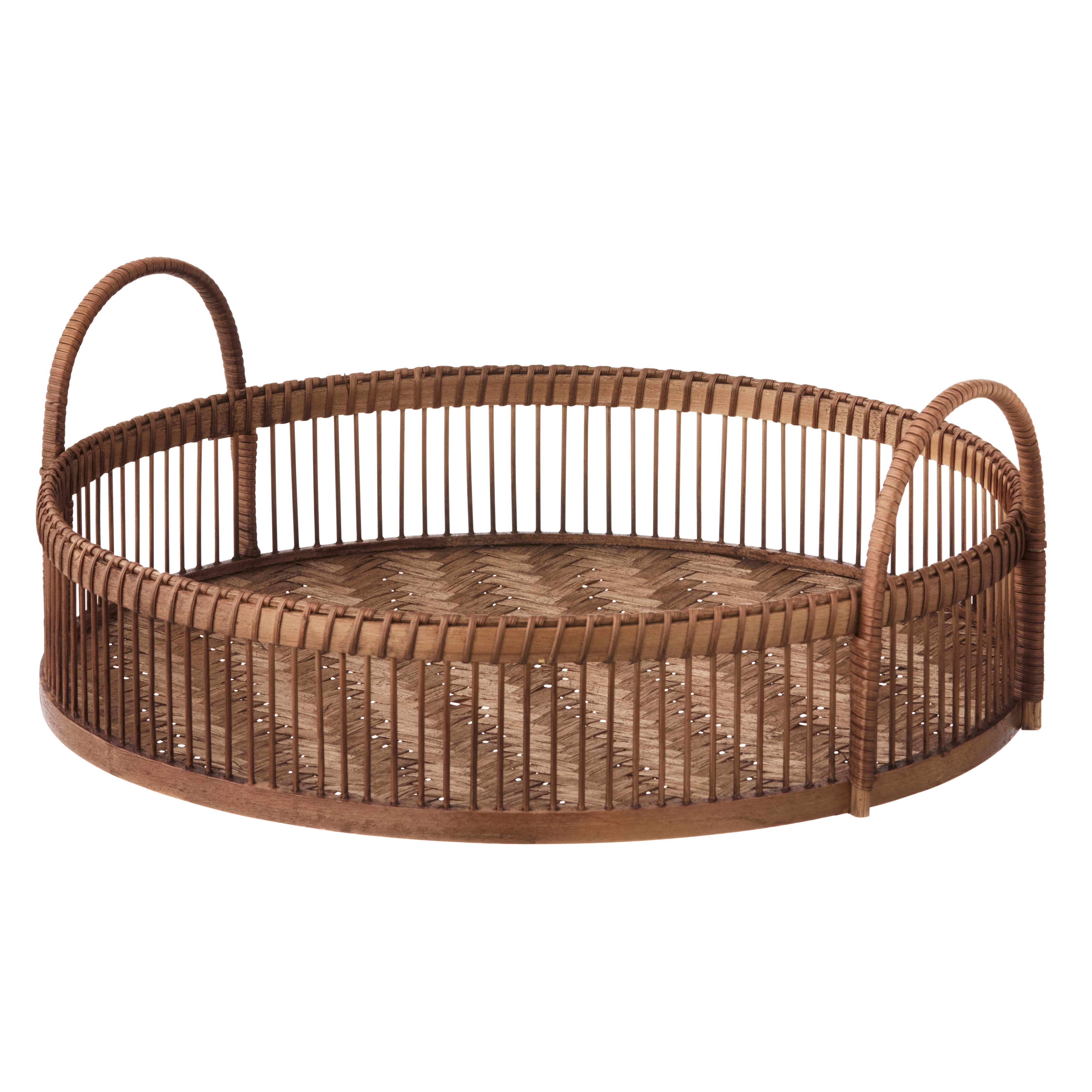 Rund bakke med hank, natur - Ø38 cm