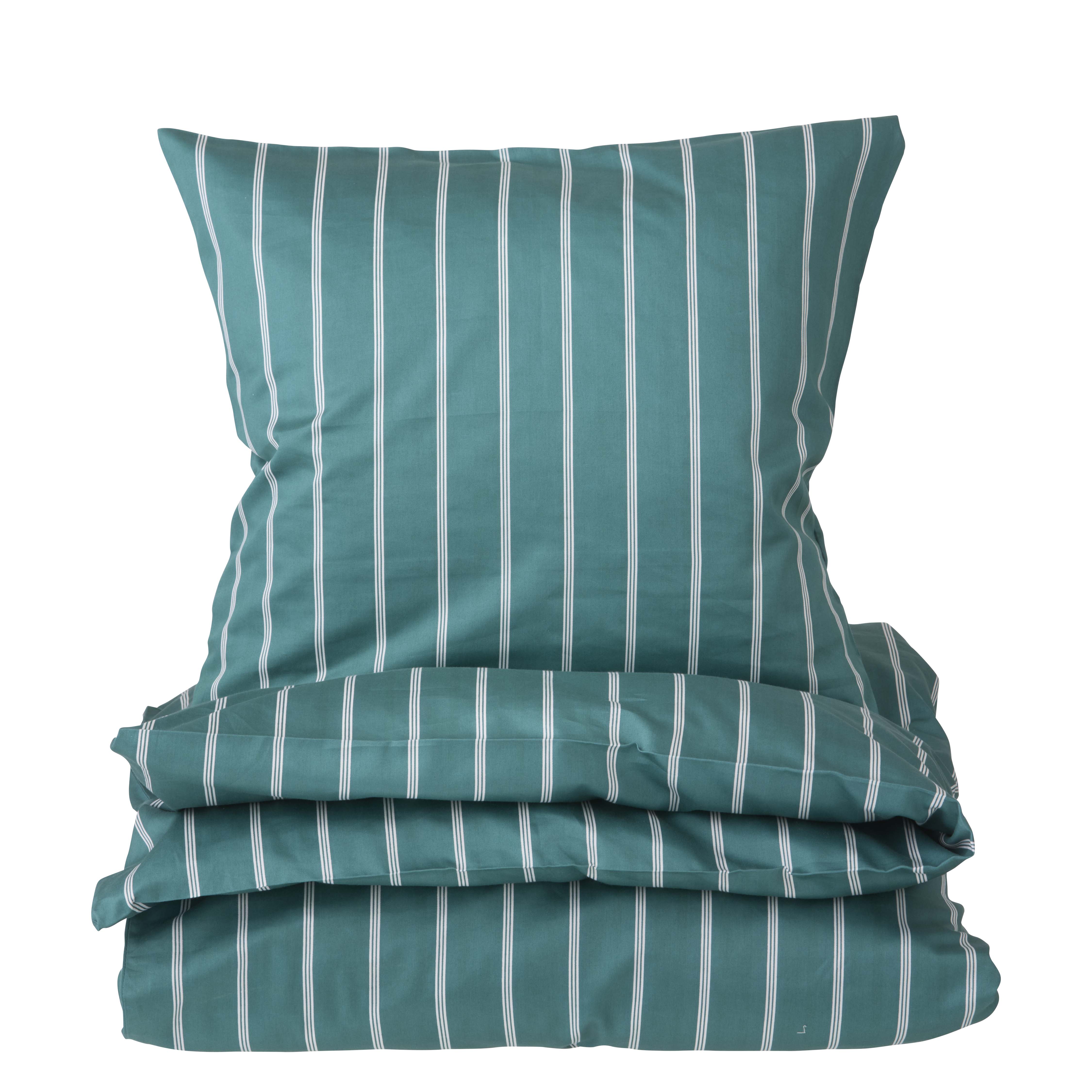 Pin Stripe Single sengesæt - grøn/hvid