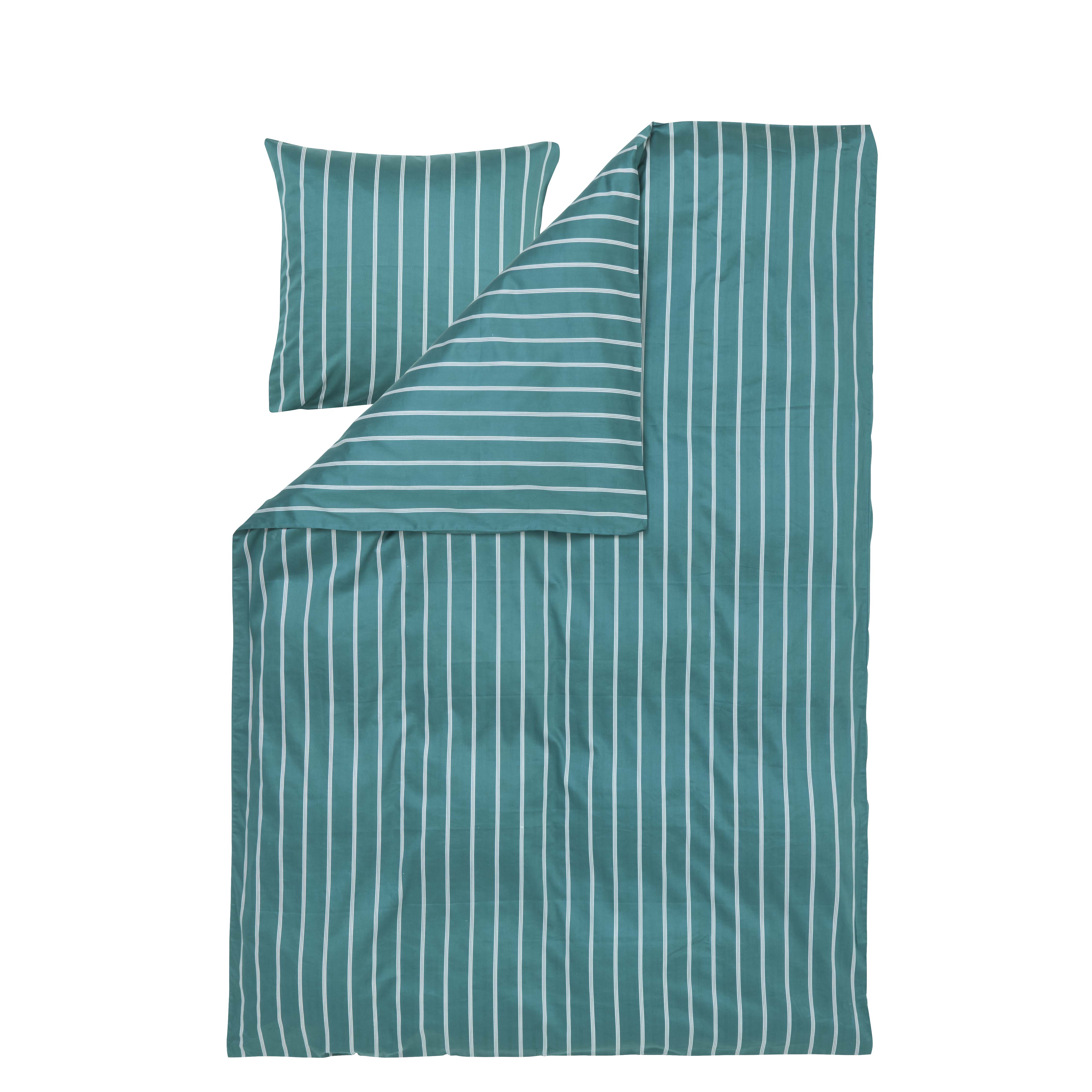 Pin Stripe Single sengesæt - grøn/hvid