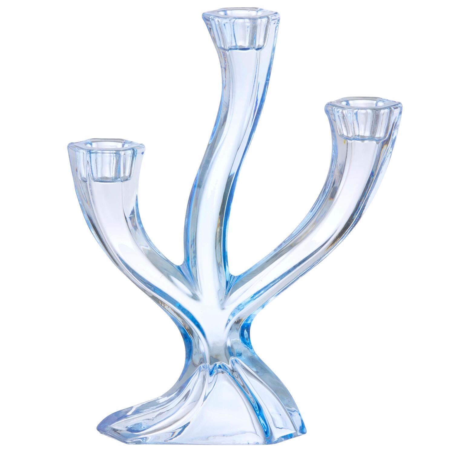 3 armet lysestage, blå - H23 cm