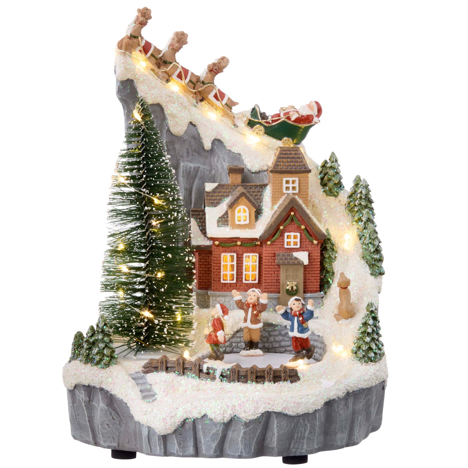 Bjerg med hus og kane - H26,4 cm