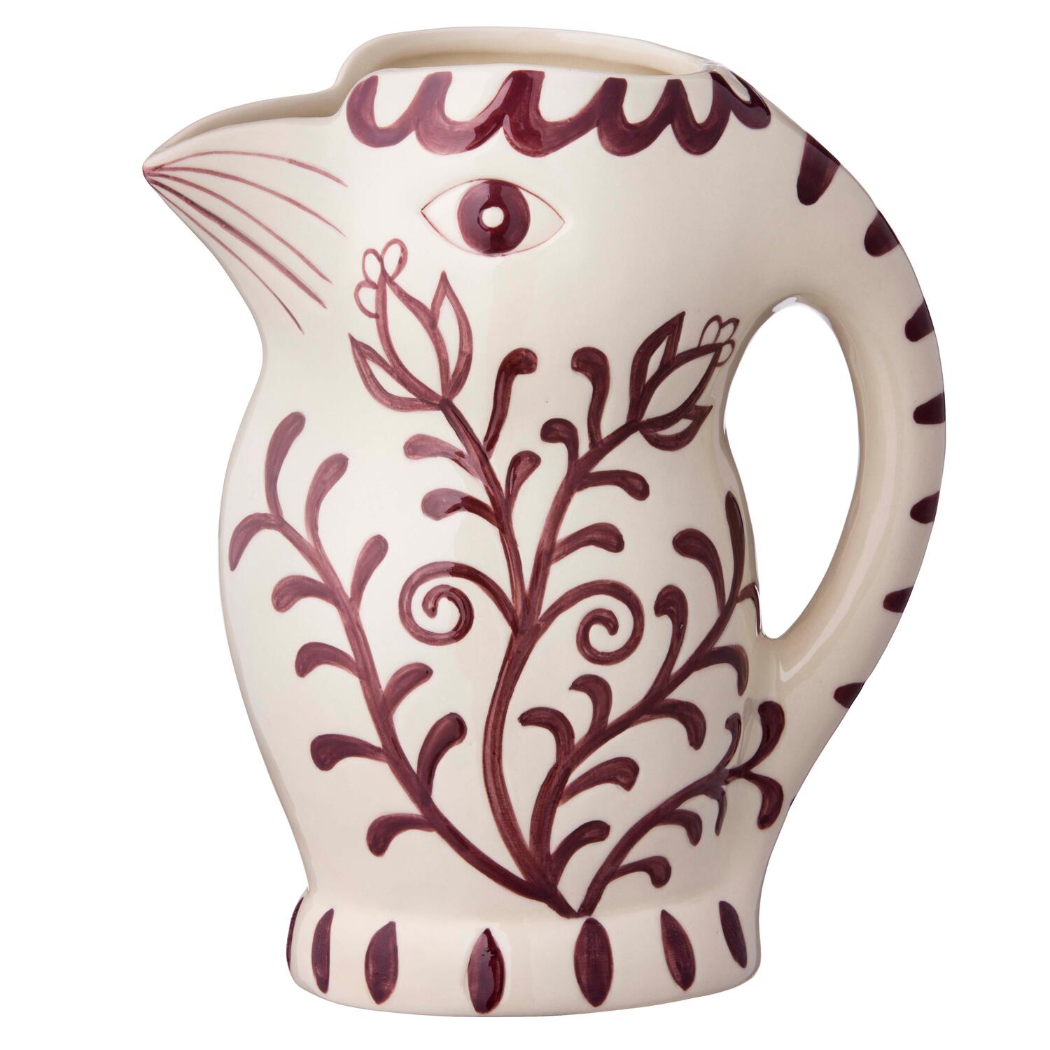 Fugle vase, hvid/bordeaux - H22 cm