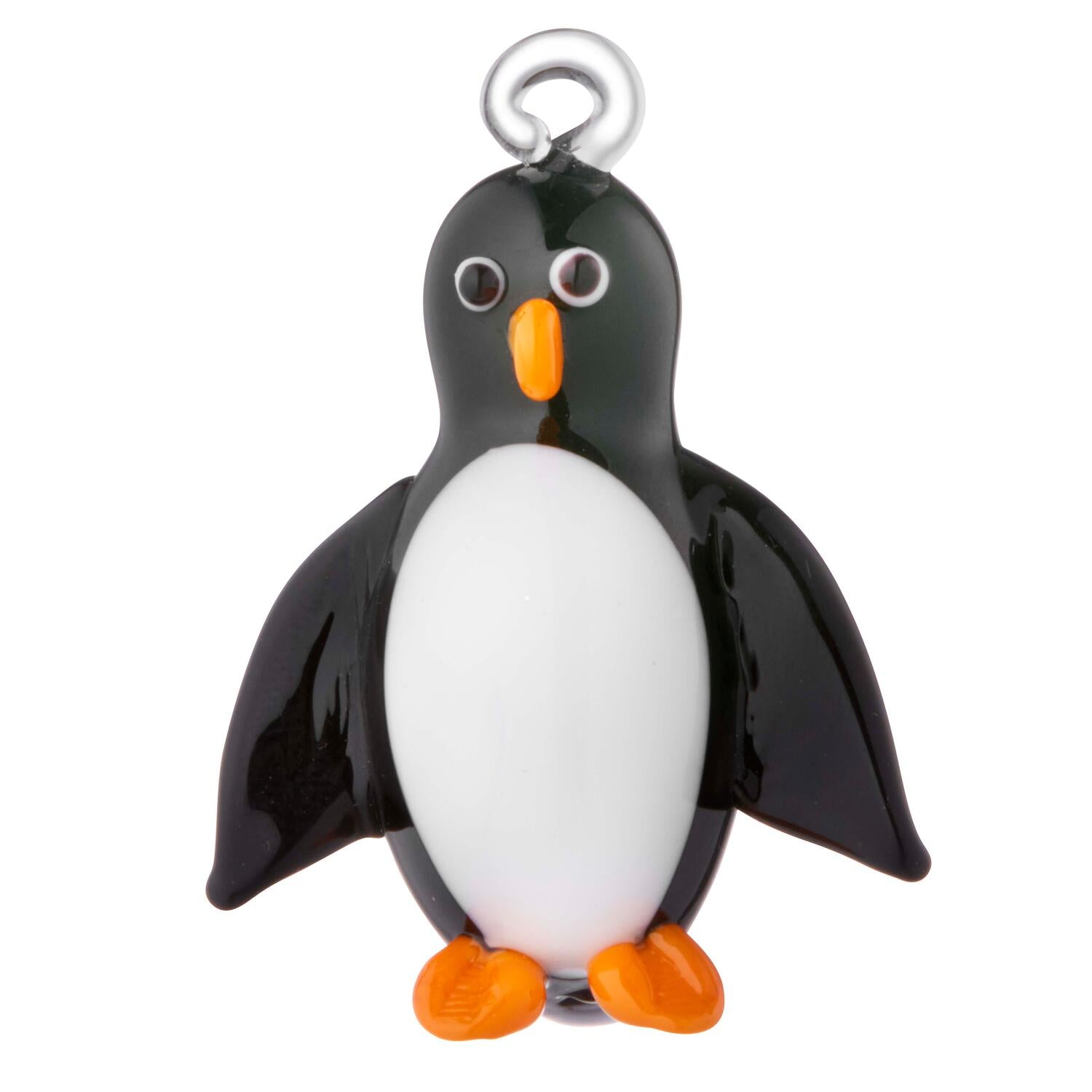Pingvin i glas juleophæng, hvid/sort  - H5 cm