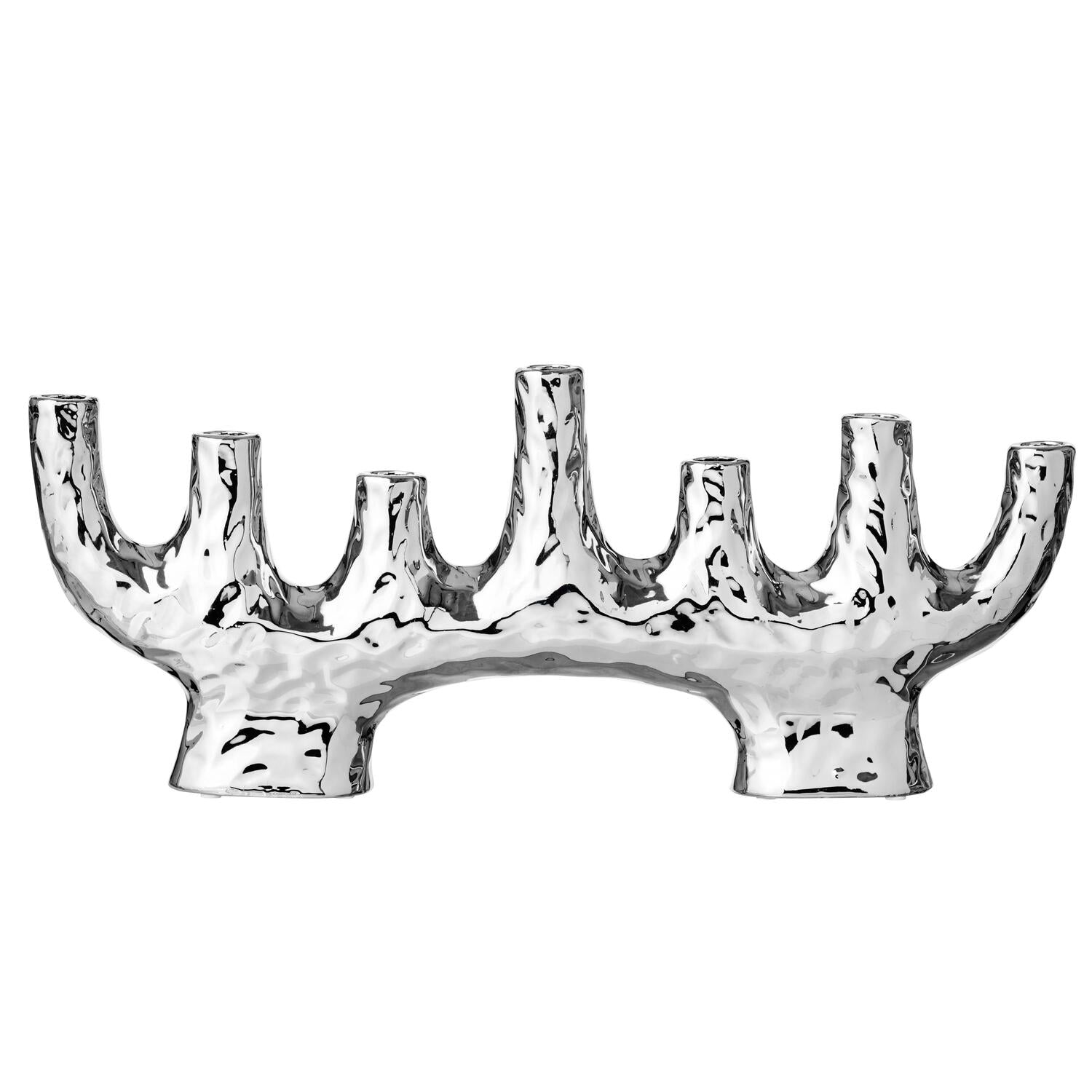 Aflang lysestage, sølvfarvet - 51x21 cm